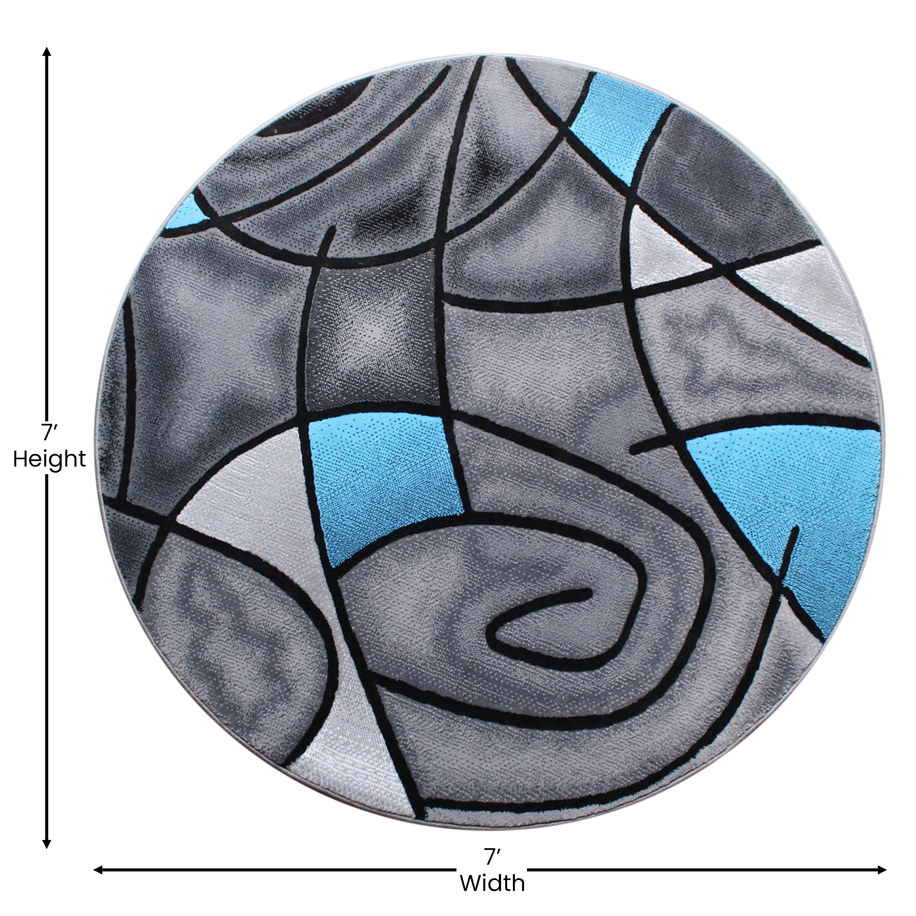 Jubilee Collection 7' x 7' Round Red Abstract Area Rug - Olefin Rug with Jute Backing - Living Room, Bedroom, Family Room