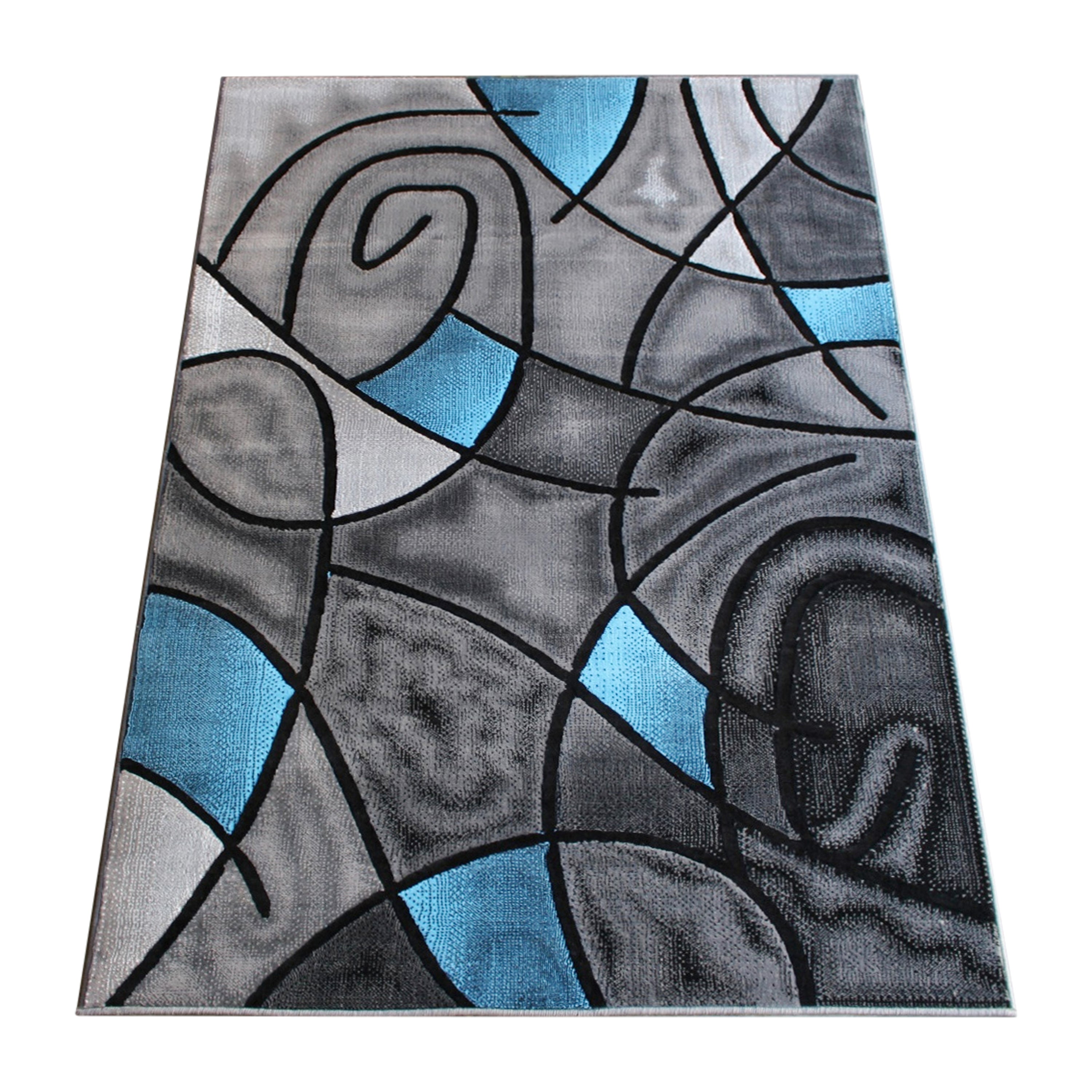 Jubilee Collection 8' x 10' Blue Abstract Area Rug - Olefin Rug with Jute Backing - Living Room, Bedroom, & Family Room