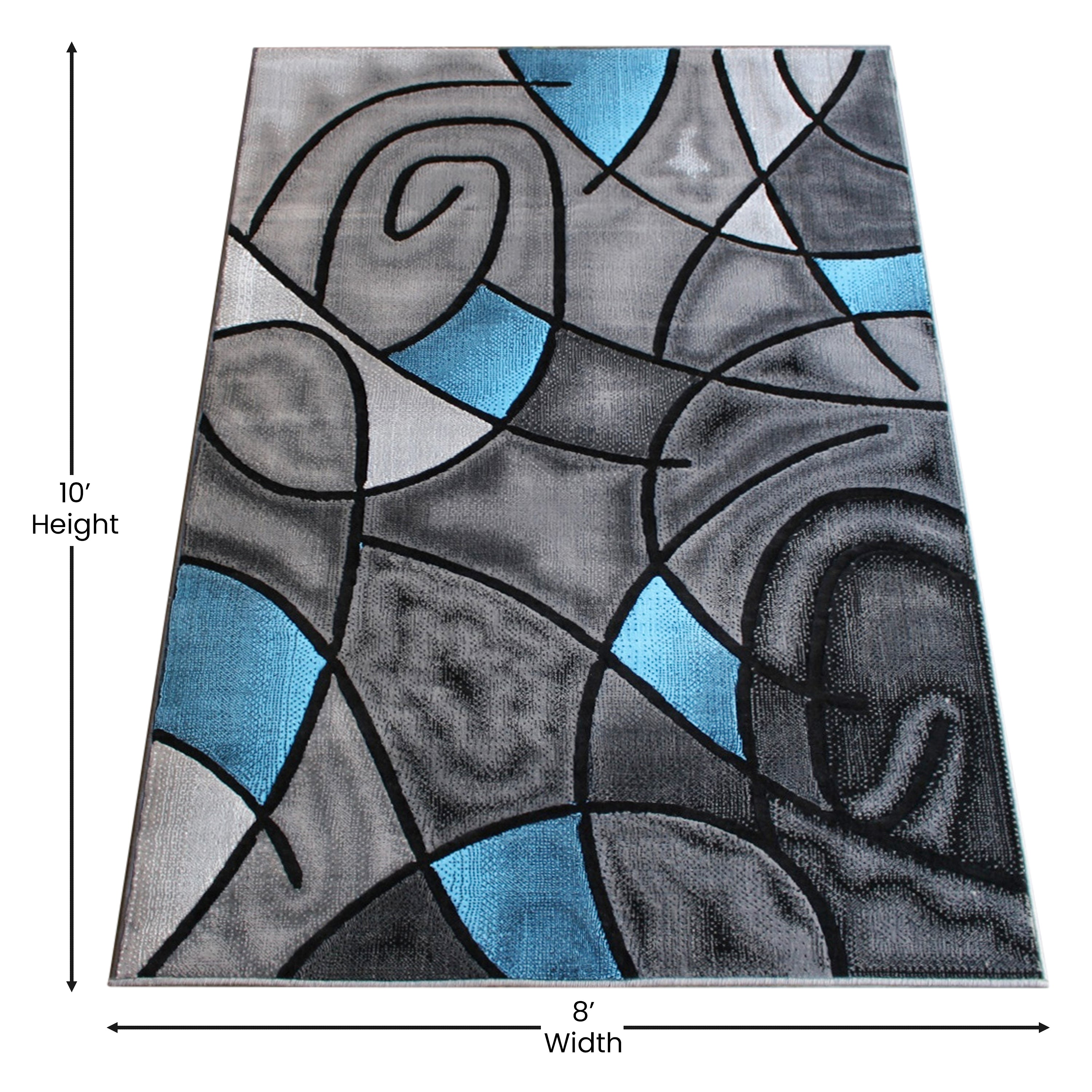 Jubilee Collection 8' x 10' Blue Abstract Area Rug - Olefin Rug with Jute Backing - Living Room, Bedroom, & Family Room
