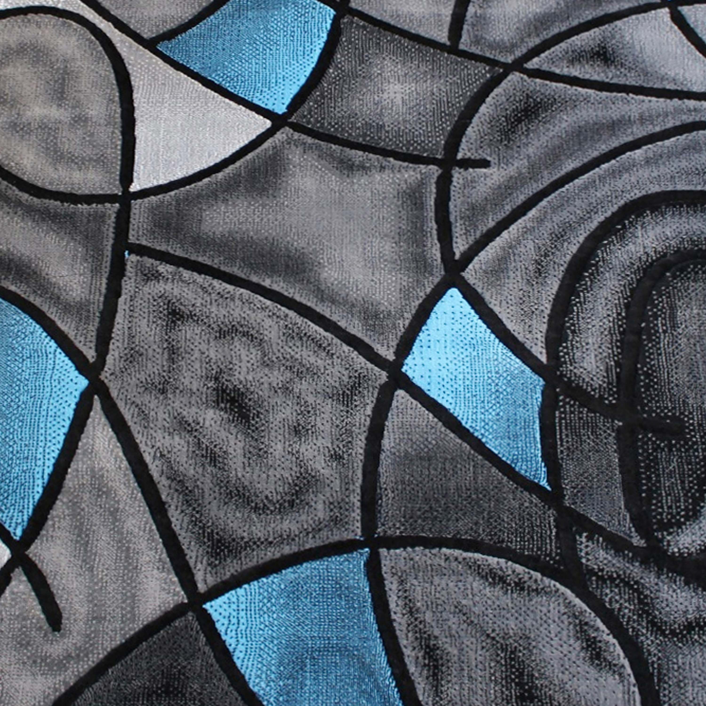Jubilee Collection 8' x 10' Blue Abstract Area Rug - Olefin Rug with Jute Backing - Living Room, Bedroom, & Family Room