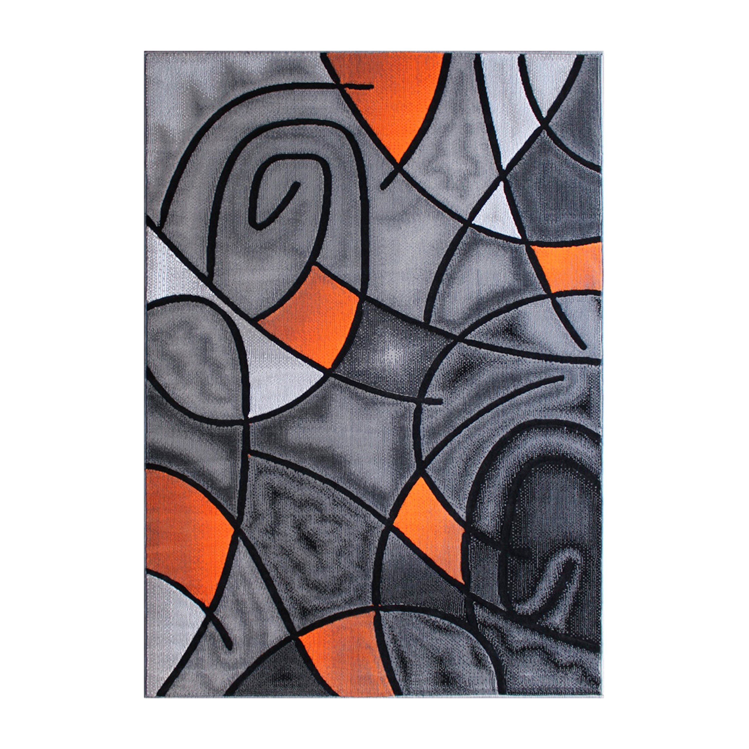 Jubilee Collection 8' x 10' Orange Abstract Area Rug - Olefin Rug with Jute Backing - Living Room, Bedroom, & Family Room