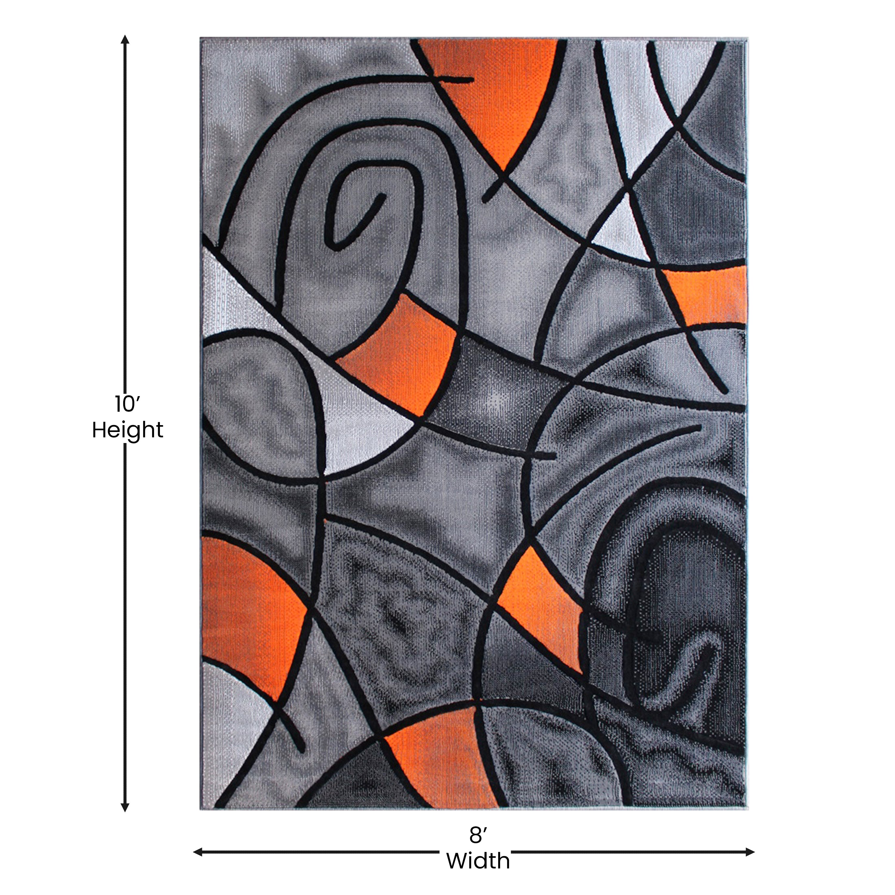 Jubilee Collection 8' x 10' Orange Abstract Area Rug - Olefin Rug with Jute Backing - Living Room, Bedroom, & Family Room