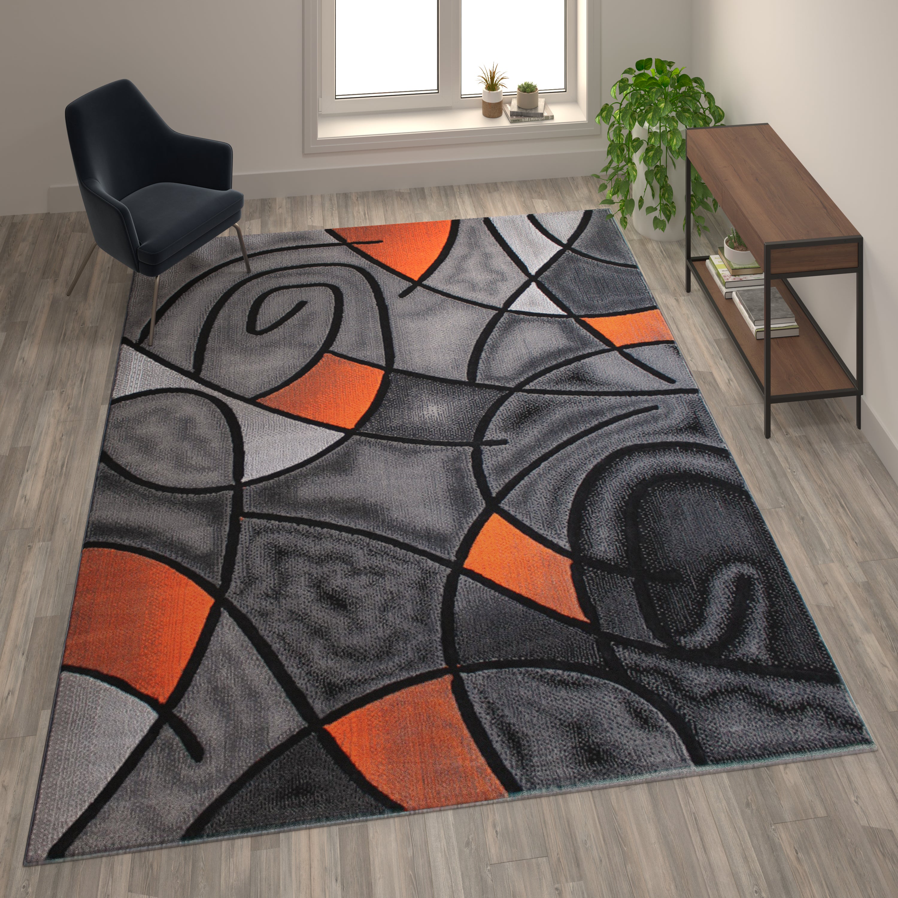 Jubilee Collection 8' x 10' Orange Abstract Area Rug - Olefin Rug with Jute Backing - Living Room, Bedroom, & Family Room