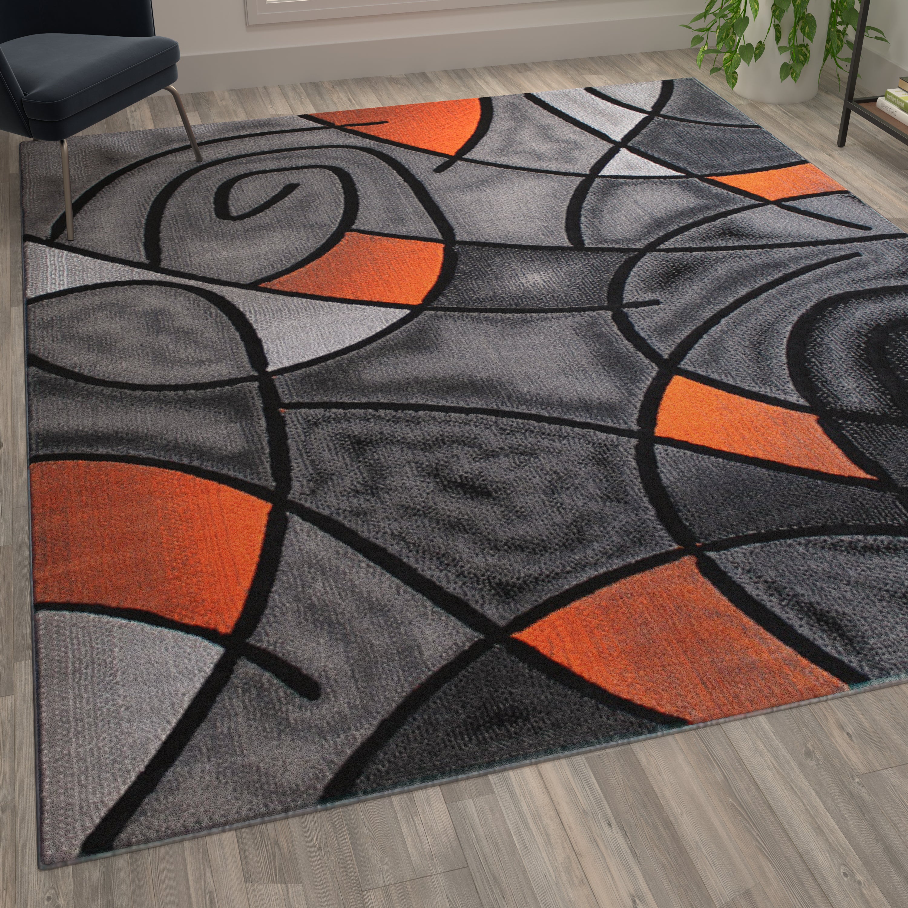 Jubilee Collection 8' x 10' Orange Abstract Area Rug - Olefin Rug with Jute Backing - Living Room, Bedroom, & Family Room