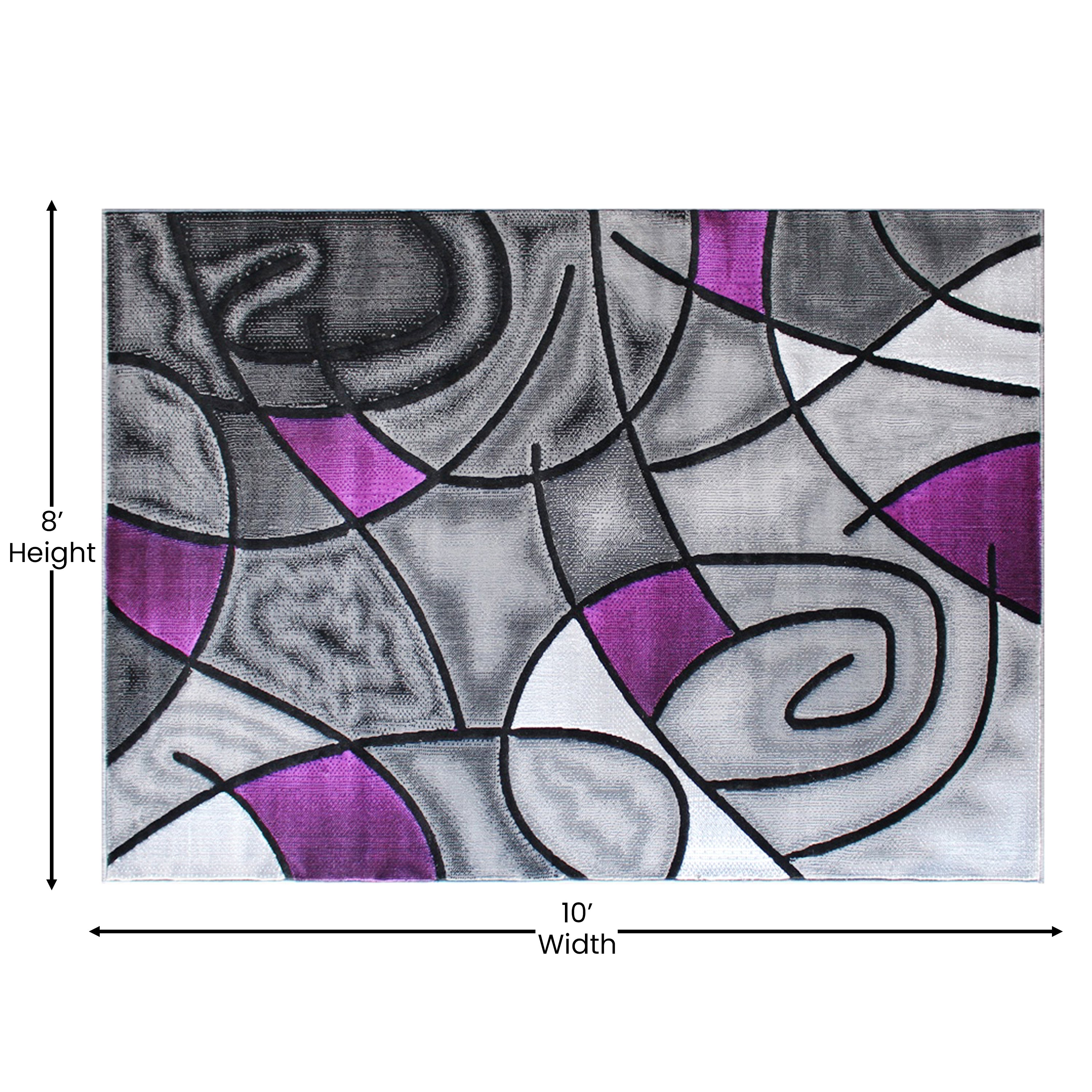 Jubilee Collection 8' x 10' Purple Abstract Area Rug - Olefin Rug with Jute Backing - Living Room, Bedroom, & Family Room