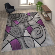 Jubilee Collection 8' x 10' Purple Abstract Area Rug - Olefin Rug with Jute Backing - Living Room, Bedroom, & Family Room