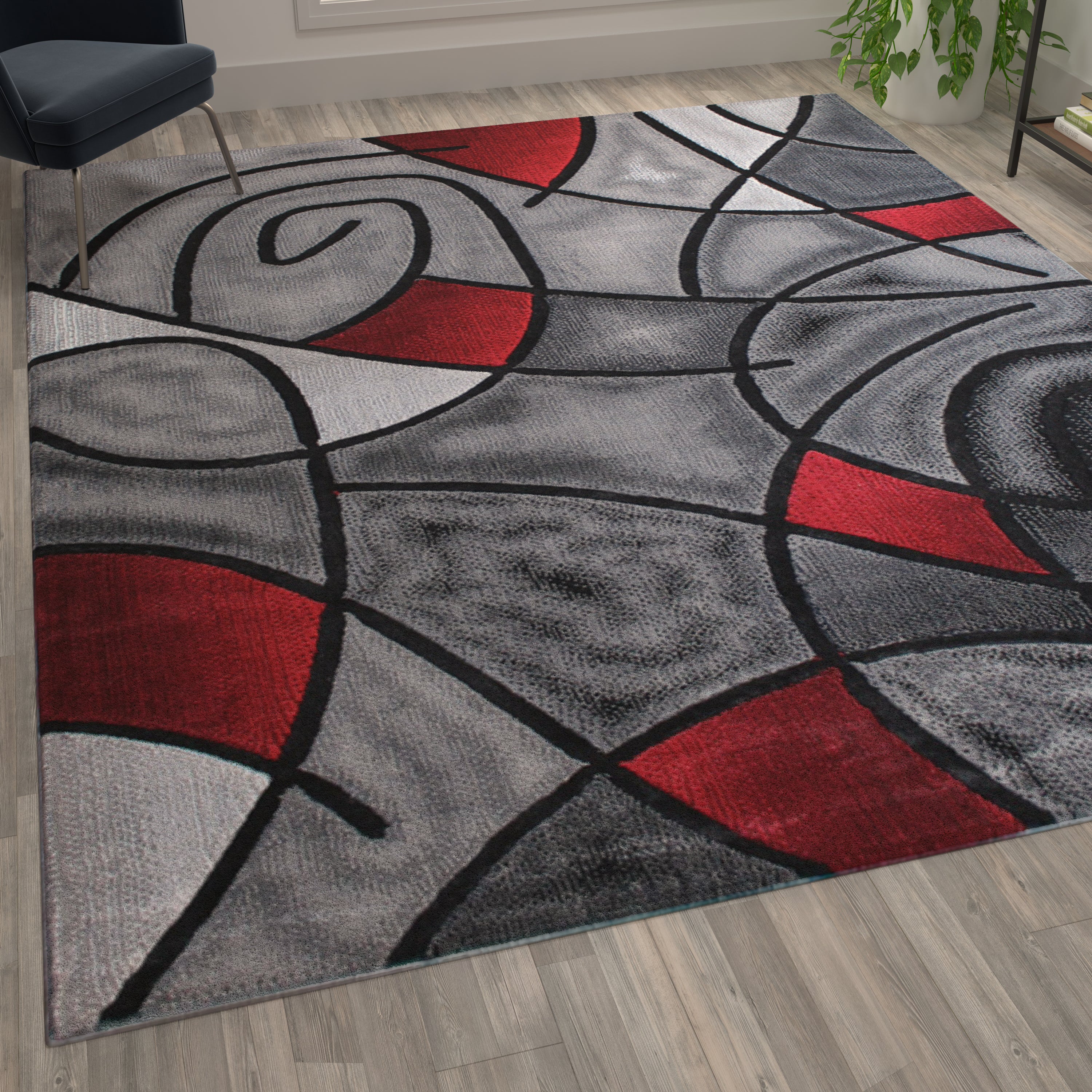Jubilee Collection 8' x 10' Red Abstract Area Rug - Olefin Rug with Jute Backing - Living Room, Bedroom, & Family Room