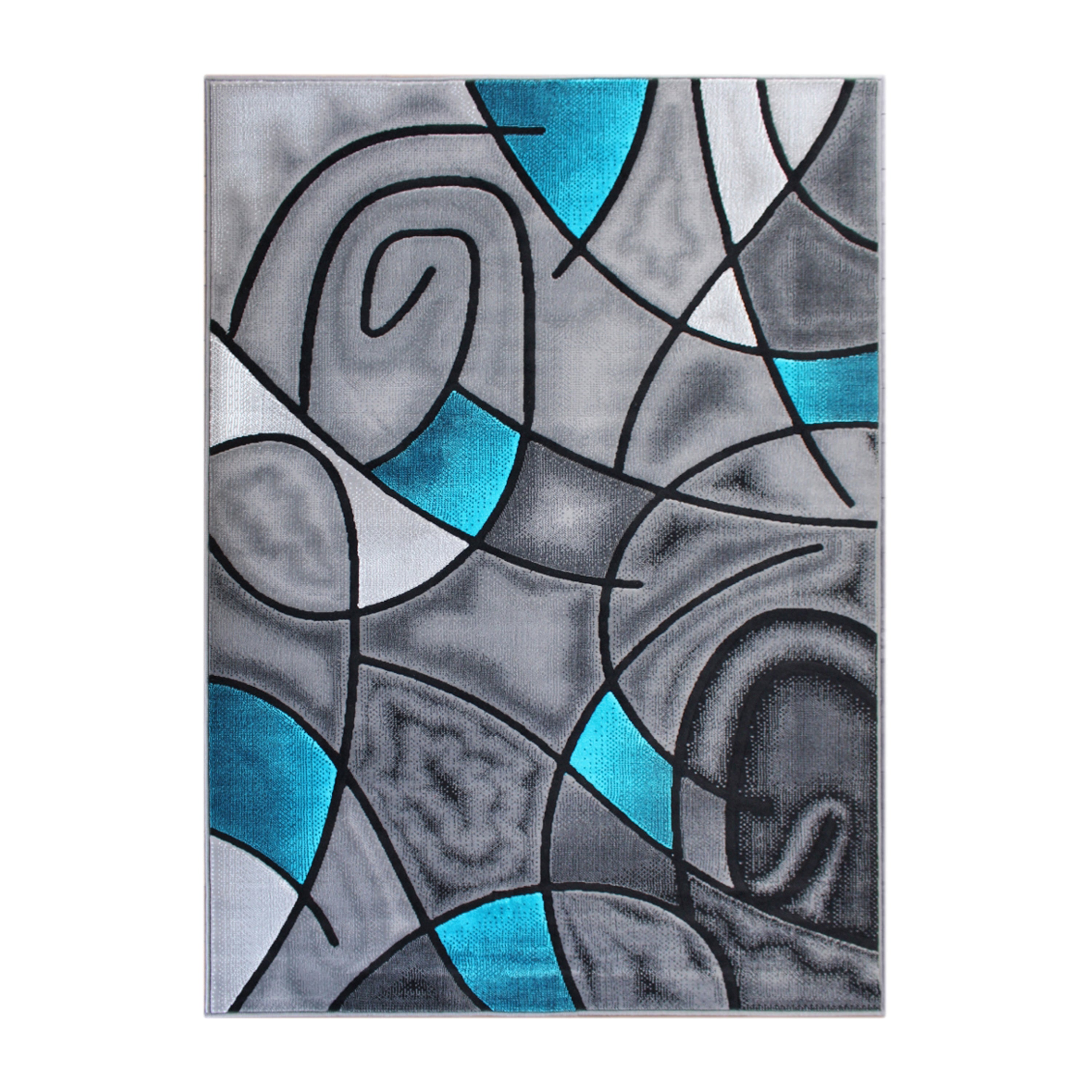 Jubilee Collection 8' x 10' Turquoise Abstract Area Rug - Olefin Rug with Jute Backing - Living Room, Bedroom, & Family Room