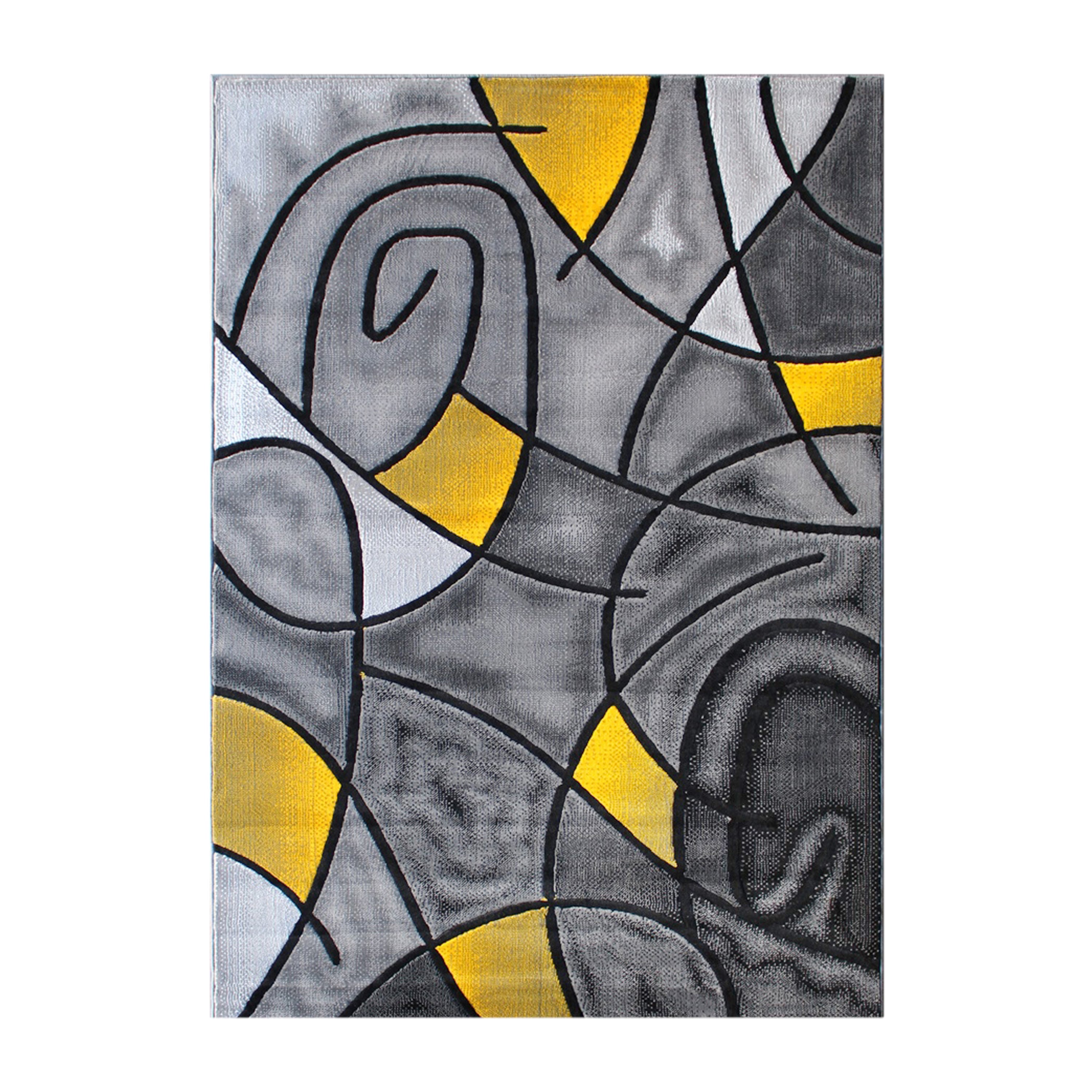 Jubilee Collection 8' x 10' Yellow Abstract Area Rug - Olefin Rug with Jute Backing - Living Room, Bedroom, & Family Room
