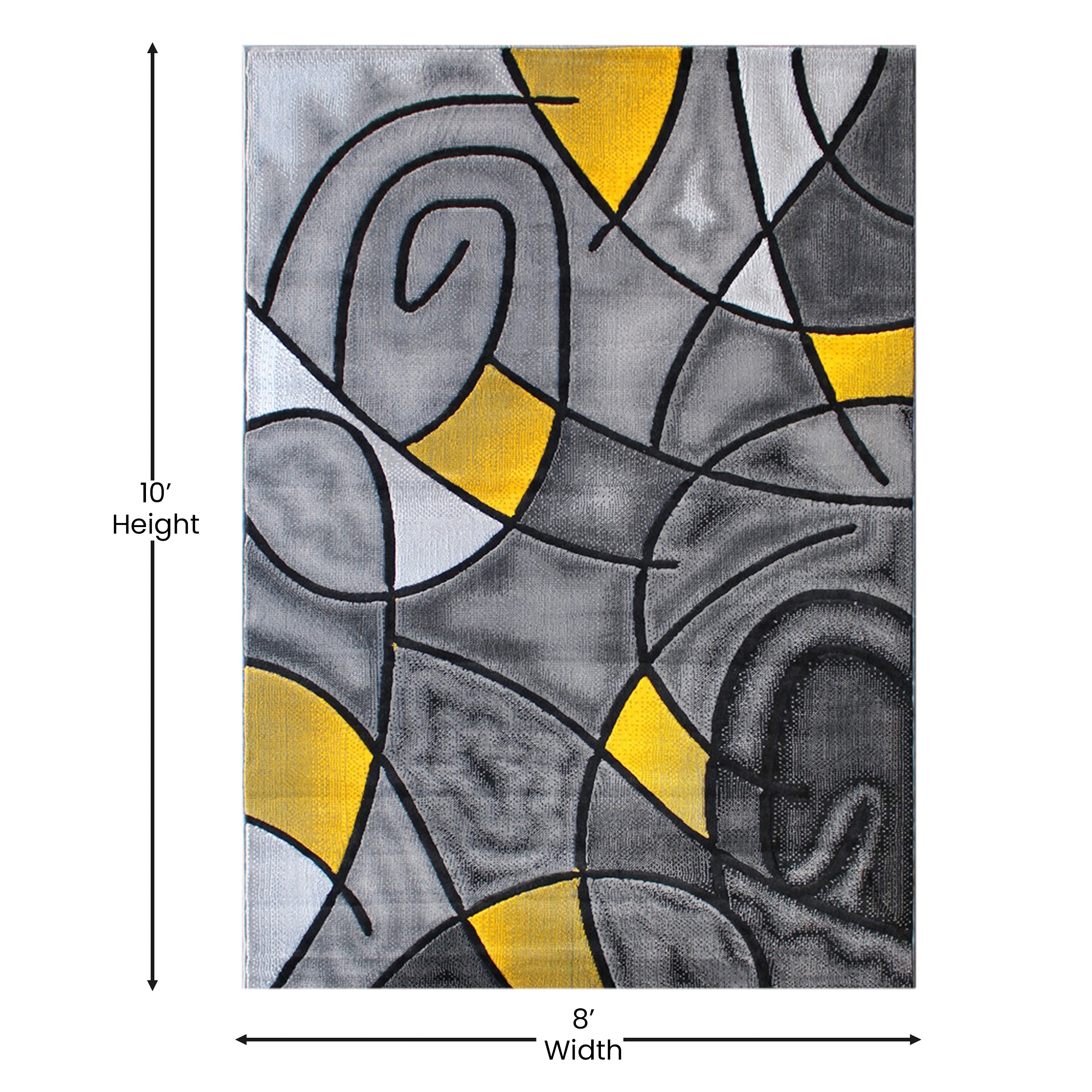 Jubilee Collection 8' x 10' Yellow Abstract Area Rug - Olefin Rug with Jute Backing - Living Room, Bedroom, & Family Room