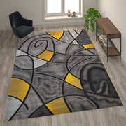 Jubilee Collection 8' x 10' Yellow Abstract Area Rug - Olefin Rug with Jute Backing - Living Room, Bedroom, & Family Room