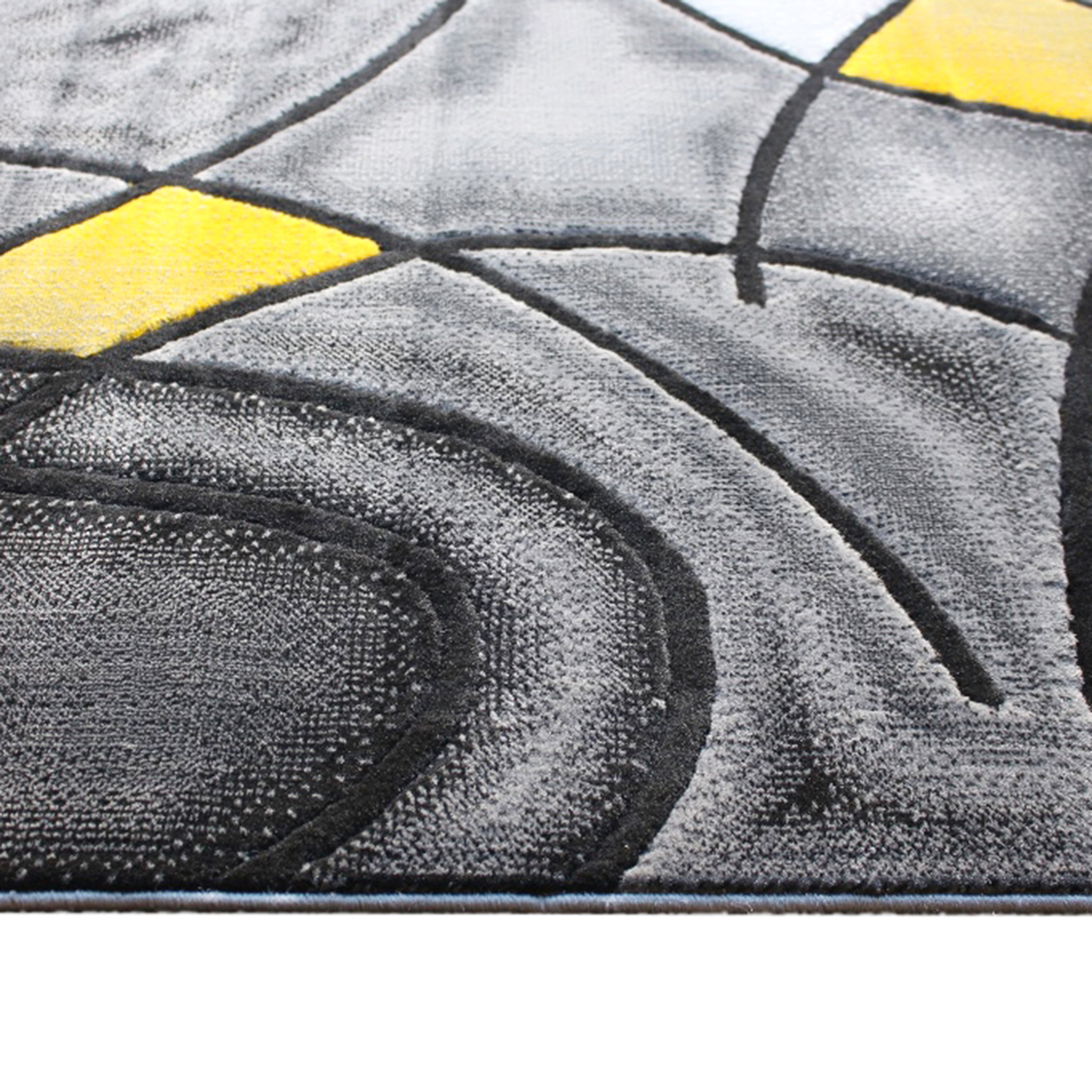 Jubilee Collection 8' x 10' Yellow Abstract Area Rug - Olefin Rug with Jute Backing - Living Room, Bedroom, & Family Room