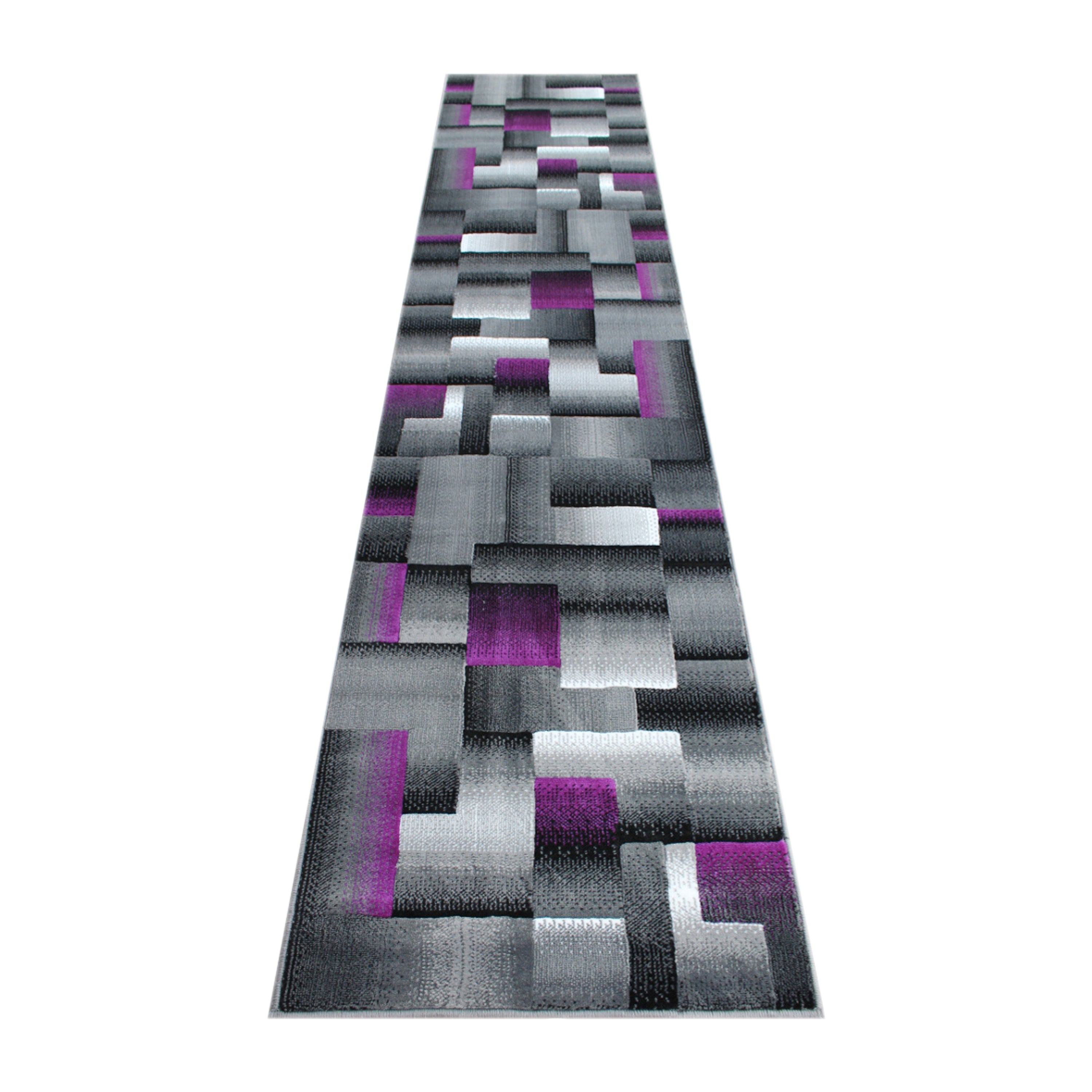 Elio Collection 2' x 10' Purple Color Blocked Area Rug - Olefin Rug with Jute Backing - Entryway, Living Room, or Bedroom