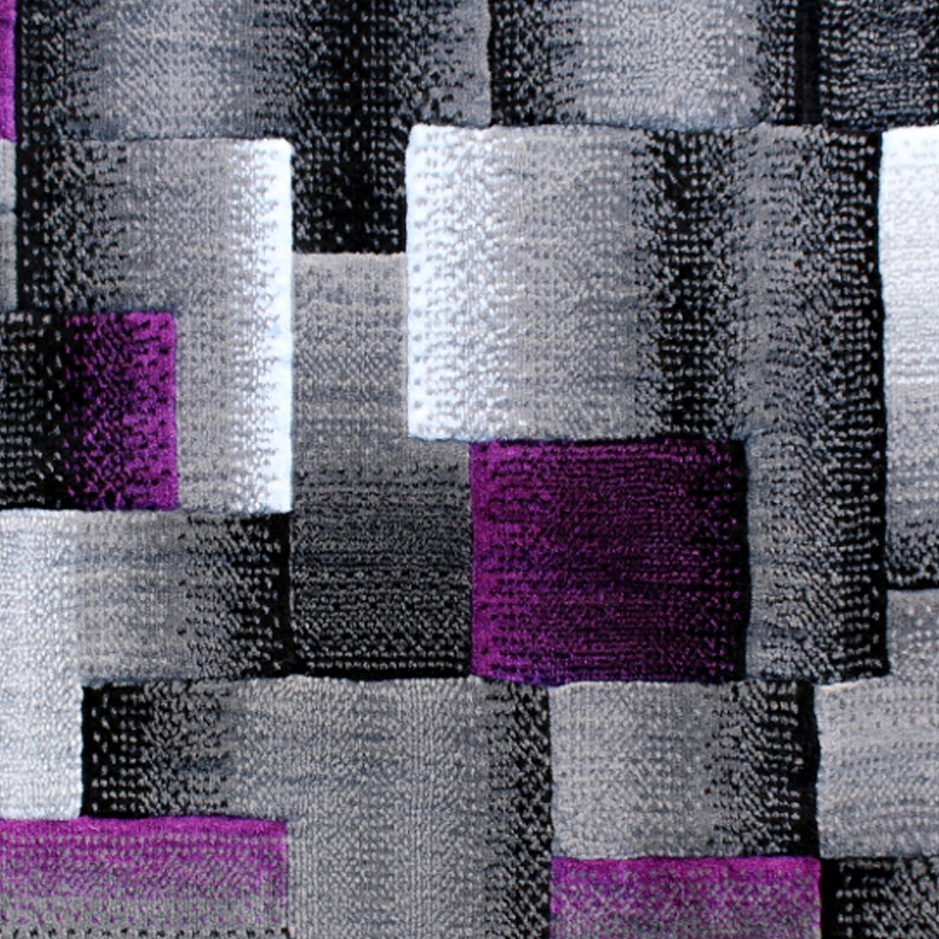 Elio Collection 2' x 10' Purple Color Blocked Area Rug - Olefin Rug with Jute Backing - Entryway, Living Room, or Bedroom