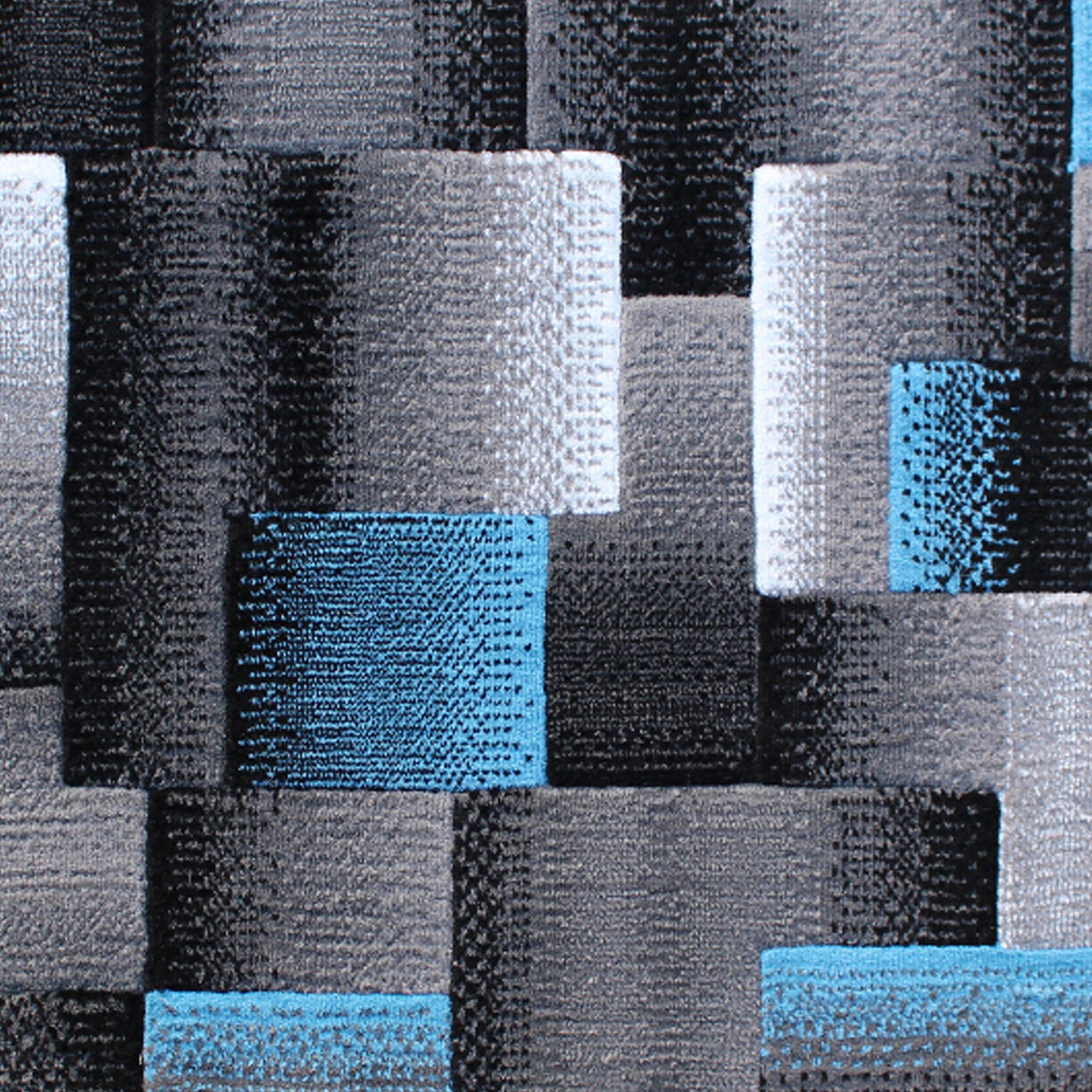 Elio Collection 2' x 3' Blue Color Blocked Area Rug - Olefin Rug with Jute Backing - Entryway, Living Room, or Bedroom