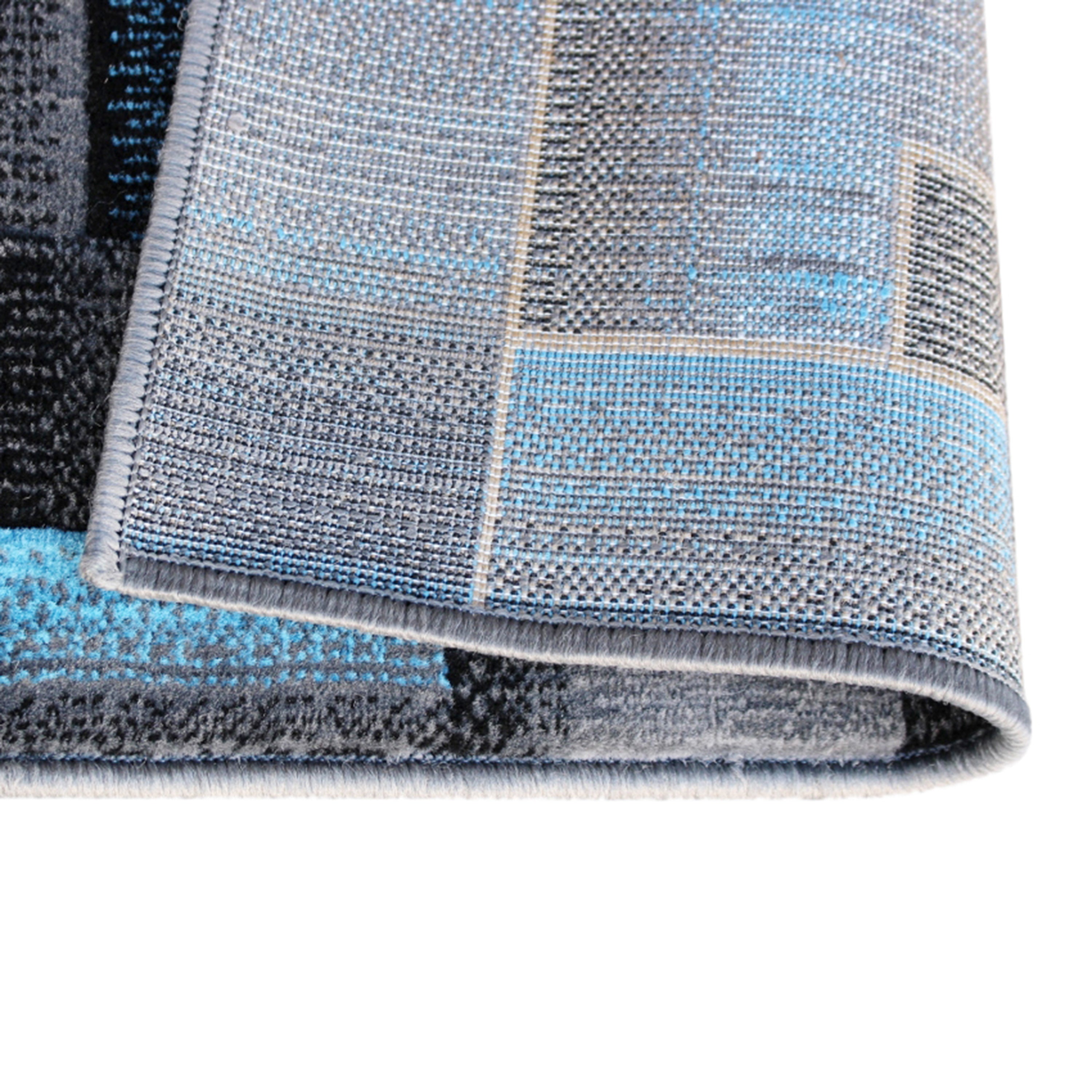 Elio Collection 2' x 3' Blue Color Blocked Area Rug - Olefin Rug with Jute Backing - Entryway, Living Room, or Bedroom