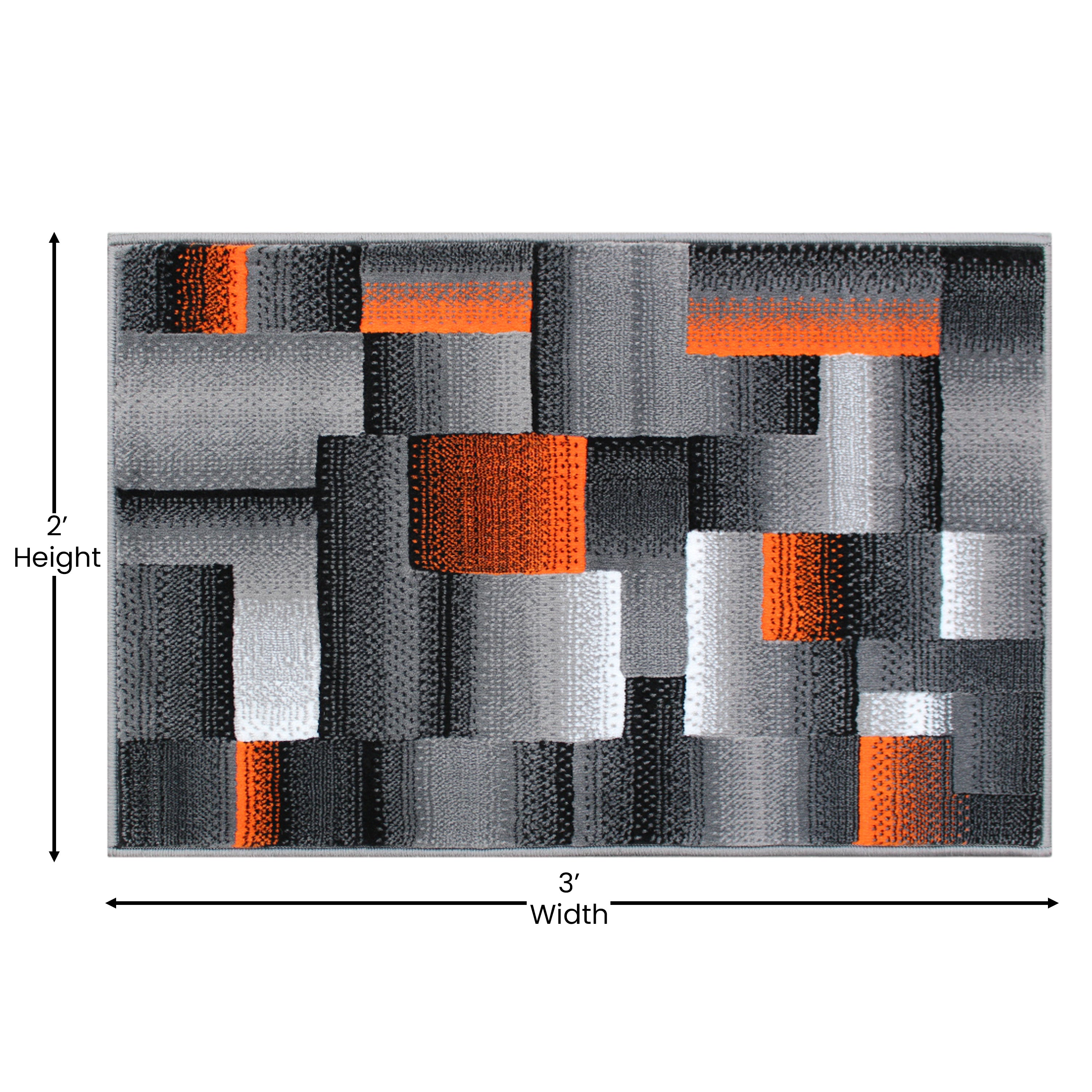 Elio Collection 2' x 3' Orange Color Blocked Area Rug - Olefin Rug with Jute Backing - Entryway, Living Room, or Bedroom