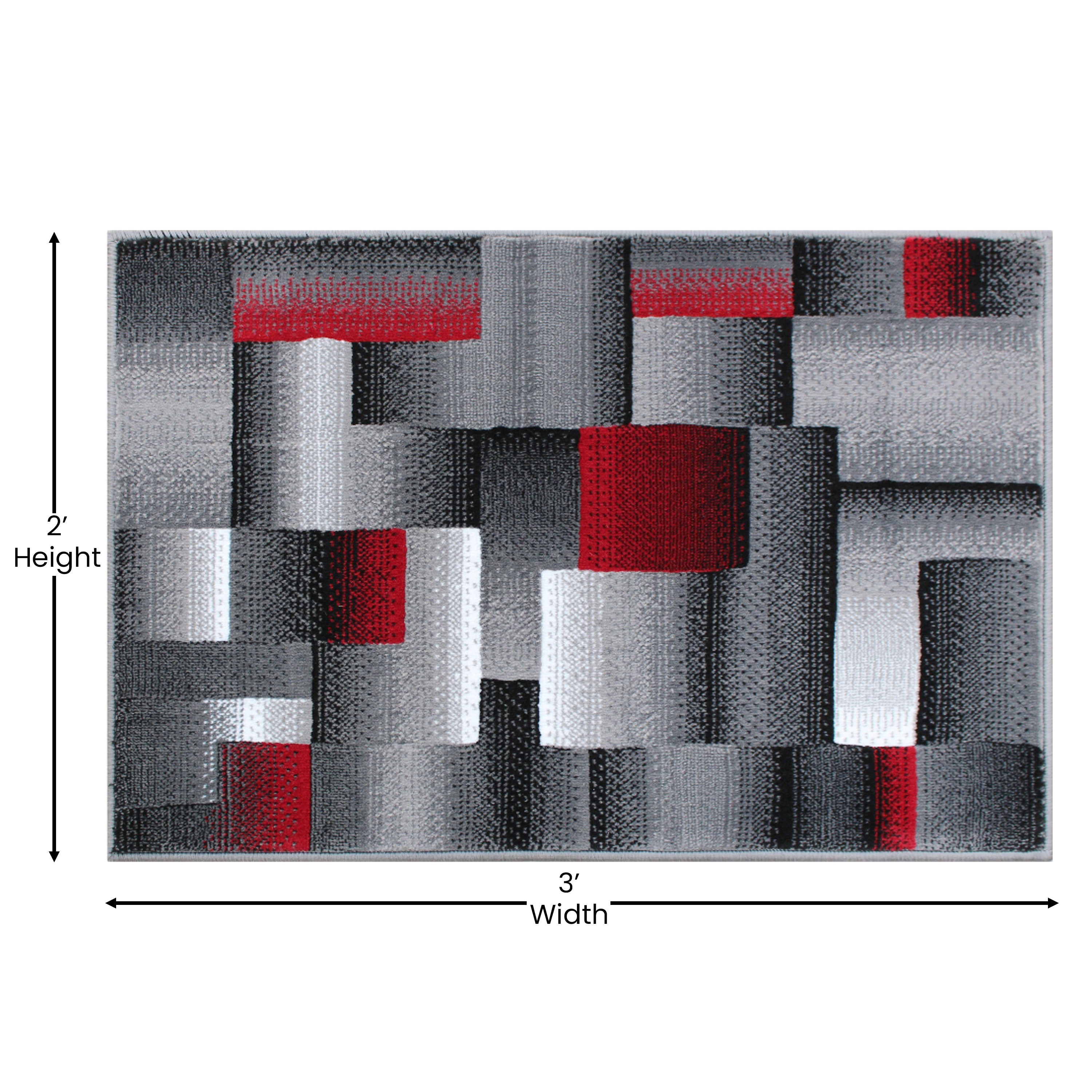 Elio Collection 2' x 3' Red Color Blocked Area Rug - Olefin Rug with Jute Backing - Entryway, Living Room, or Bedroom