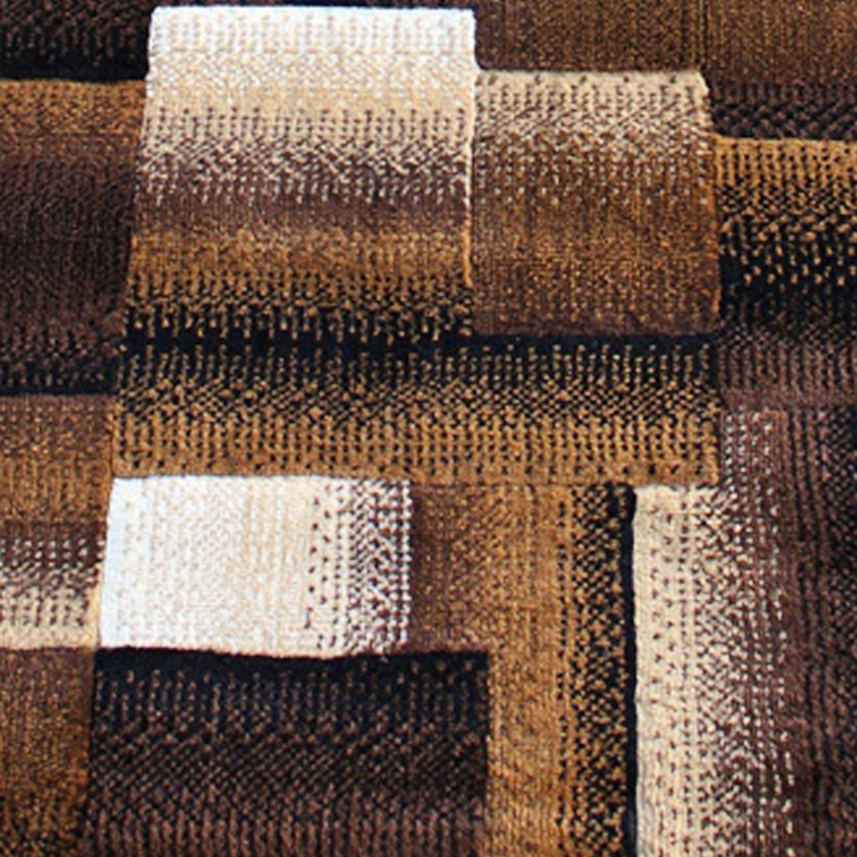 Elio Collection 2' x 7' Chocolate Color Blocked Area Rug - Olefin Rug with Jute Backing - Entryway, Living Room, or Bedroom