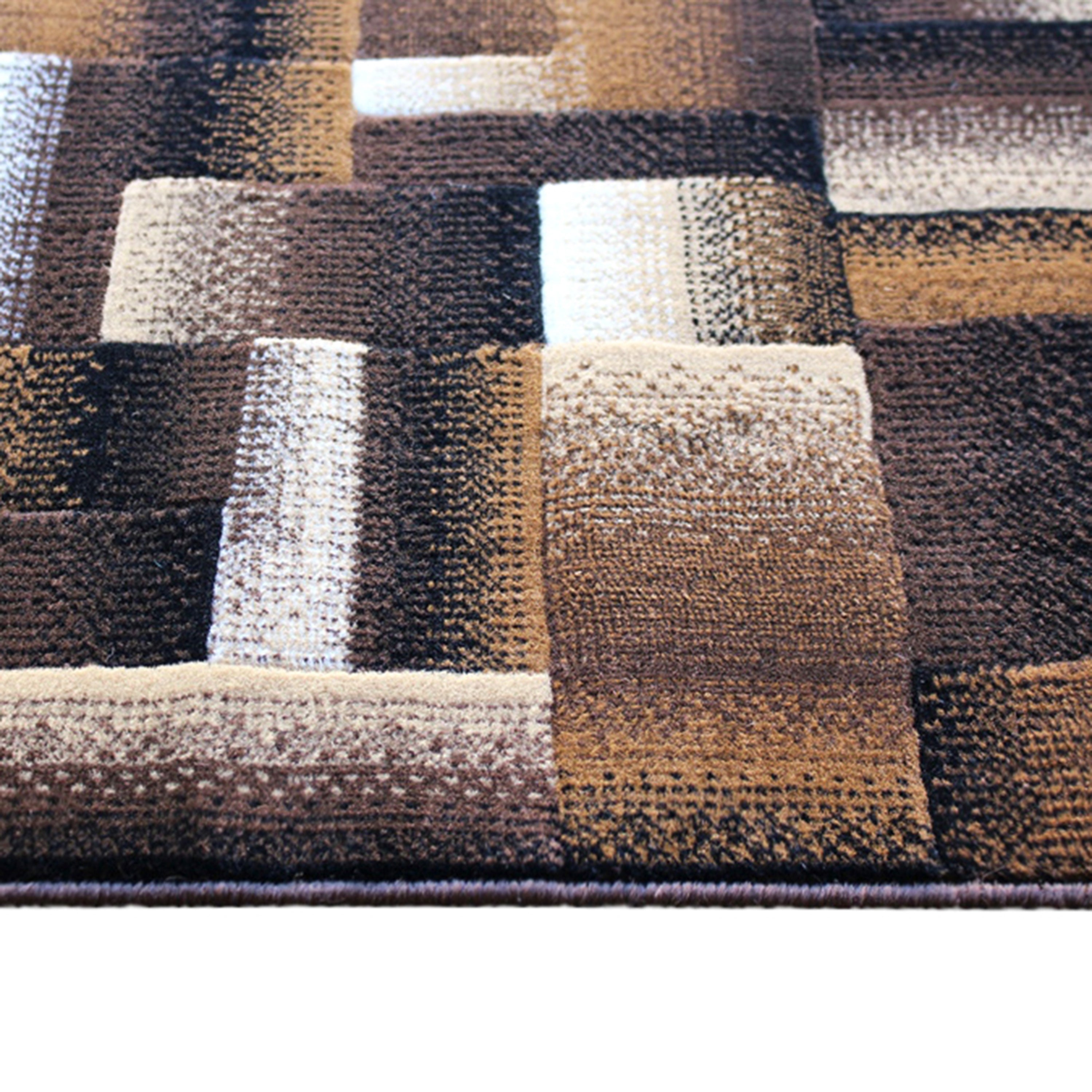 Elio Collection 2' x 7' Chocolate Color Blocked Area Rug - Olefin Rug with Jute Backing - Entryway, Living Room, or Bedroom
