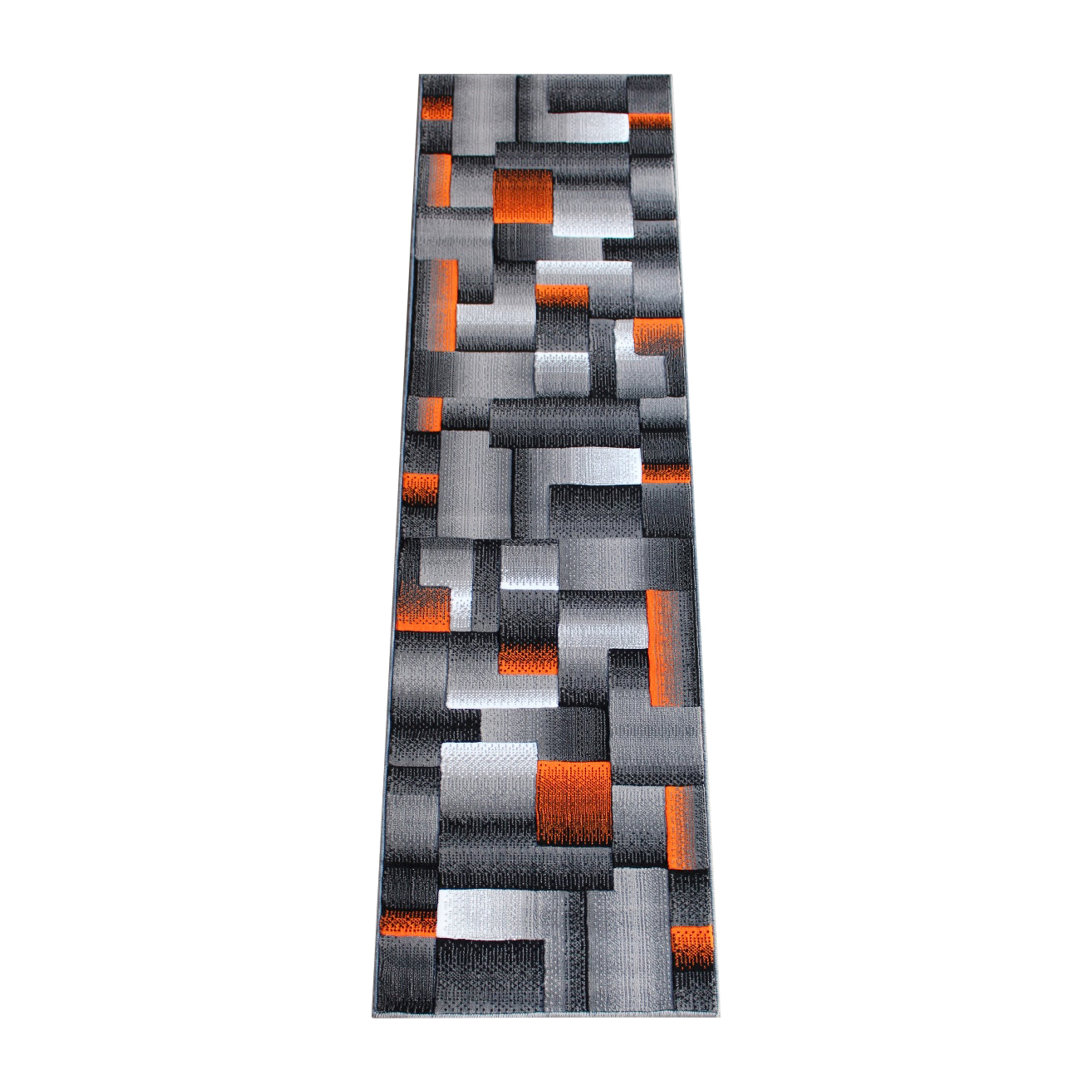 Elio Collection 2' x 7' Orange Color Blocked Area Rug - Olefin Rug with Jute Backing - Entryway, Living Room, or Bedroom