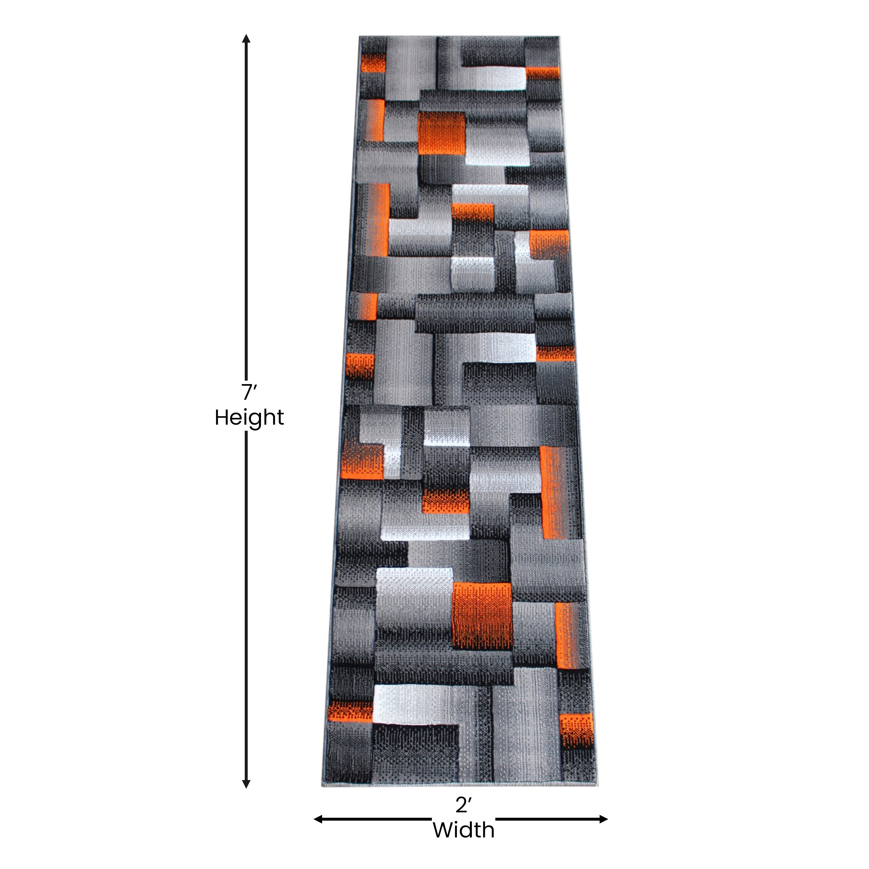 Elio Collection 2' x 7' Orange Color Blocked Area Rug - Olefin Rug with Jute Backing - Entryway, Living Room, or Bedroom