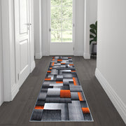 Elio Collection 2' x 7' Orange Color Blocked Area Rug - Olefin Rug with Jute Backing - Entryway, Living Room, or Bedroom