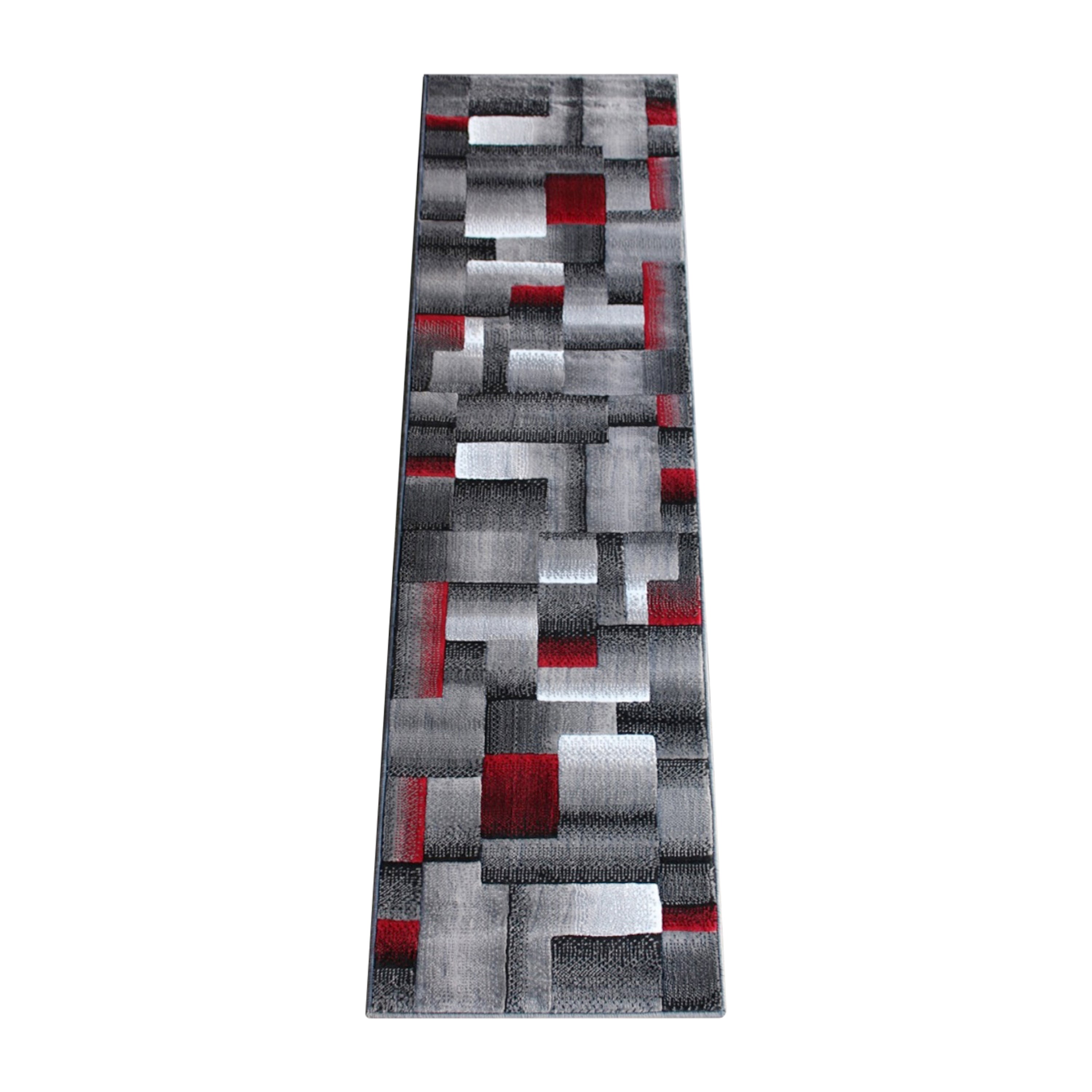 Elio Collection 2' x 7' Red Color Blocked Area Rug - Olefin Rug with Jute Backing - Entryway, Living Room, or Bedroom