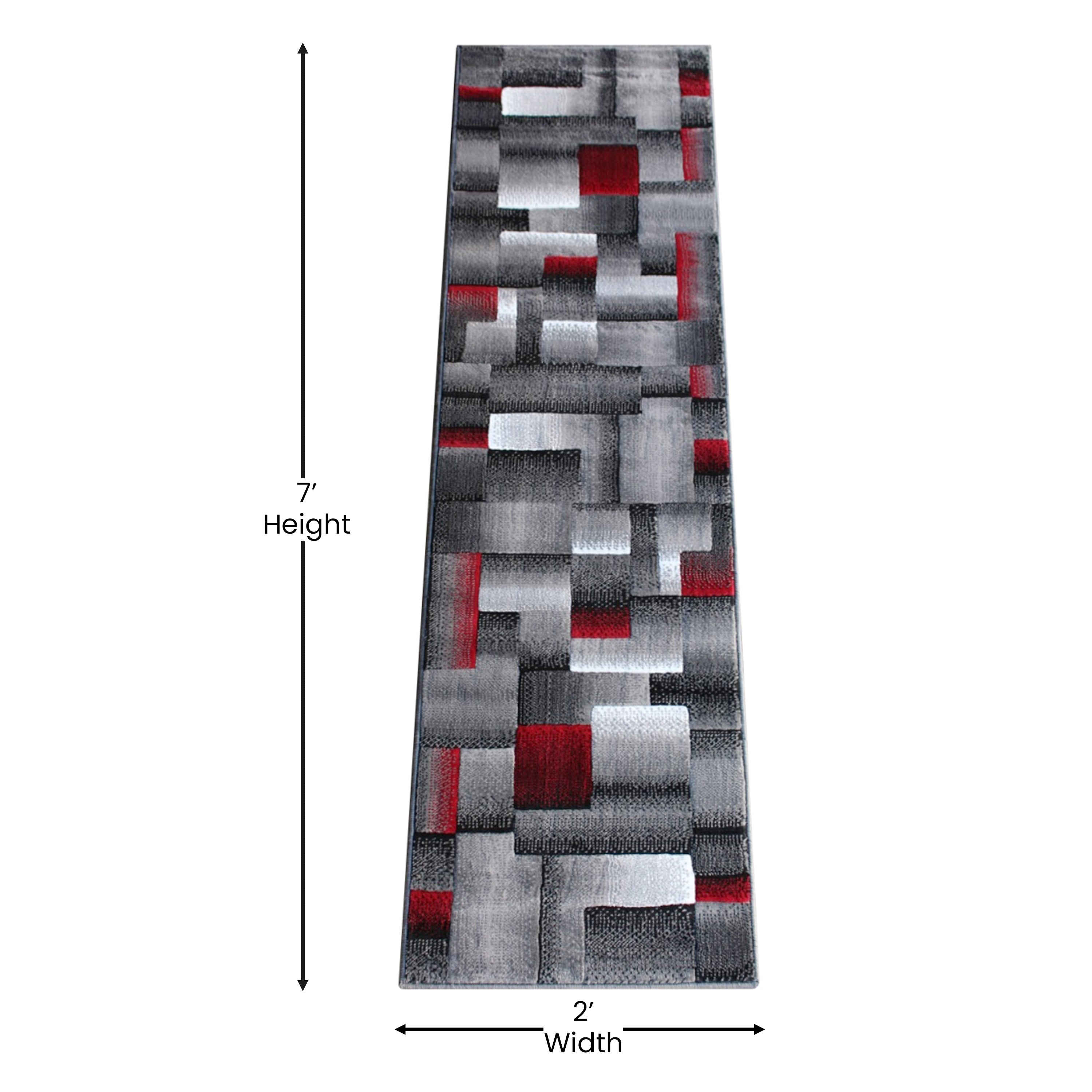 Elio Collection 2' x 7' Red Color Blocked Area Rug - Olefin Rug with Jute Backing - Entryway, Living Room, or Bedroom