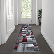 Elio Collection 2' x 7' Red Color Blocked Area Rug - Olefin Rug with Jute Backing - Entryway, Living Room, or Bedroom