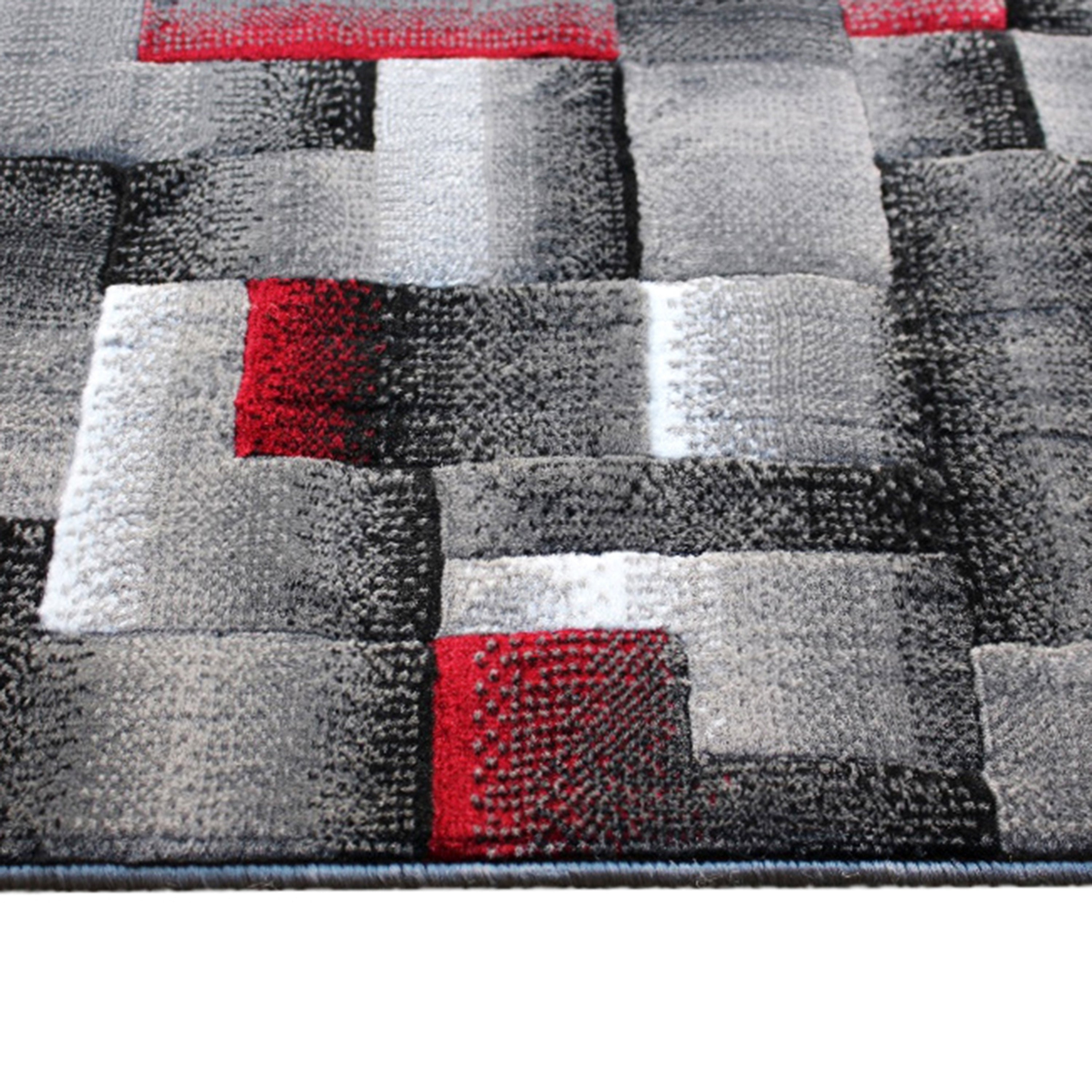 Elio Collection 2' x 7' Red Color Blocked Area Rug - Olefin Rug with Jute Backing - Entryway, Living Room, or Bedroom