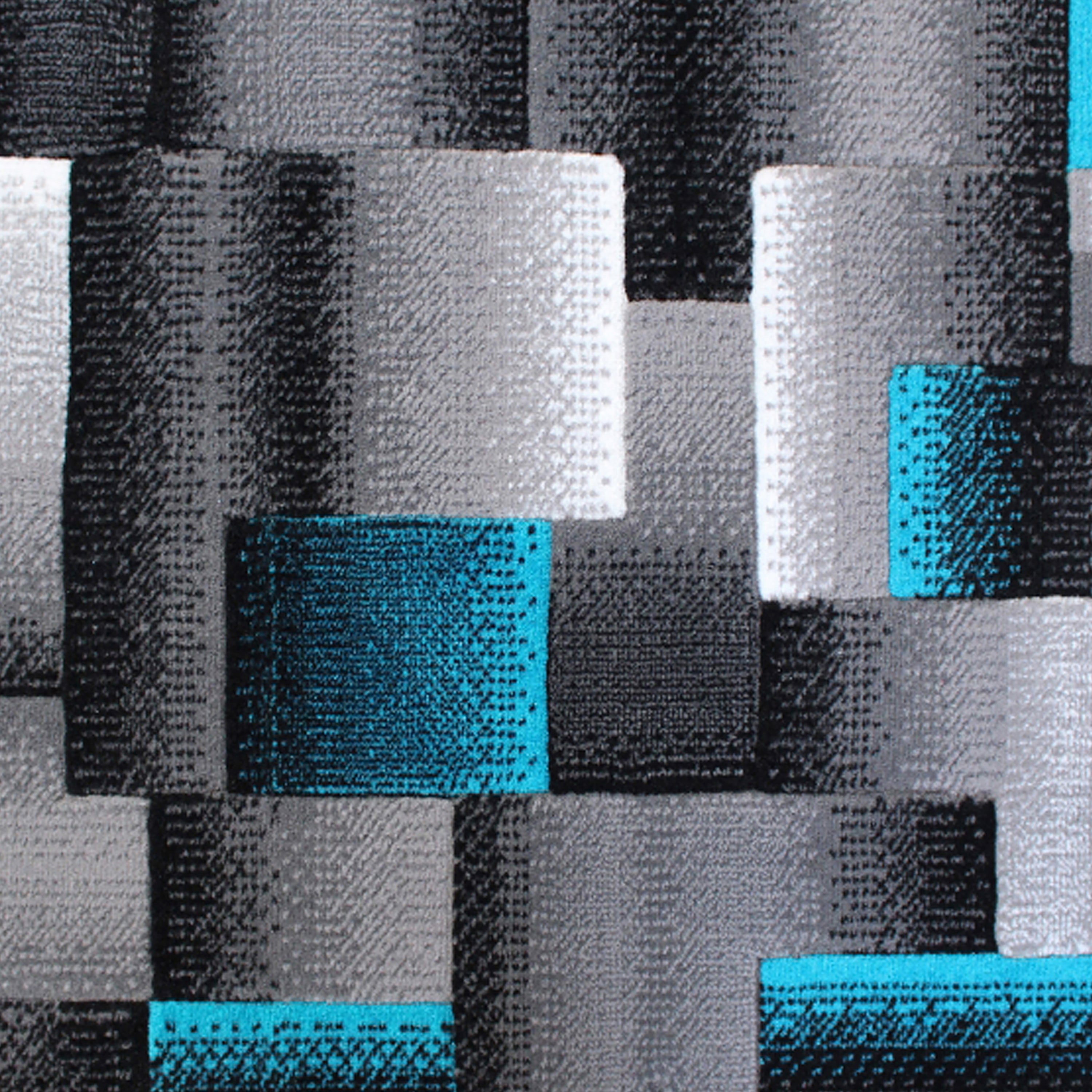 Elio Collection 2' x 7' Turquoise Color Blocked Area Rug - Olefin Rug with Jute Backing - Entryway, Living Room, or Bedroom