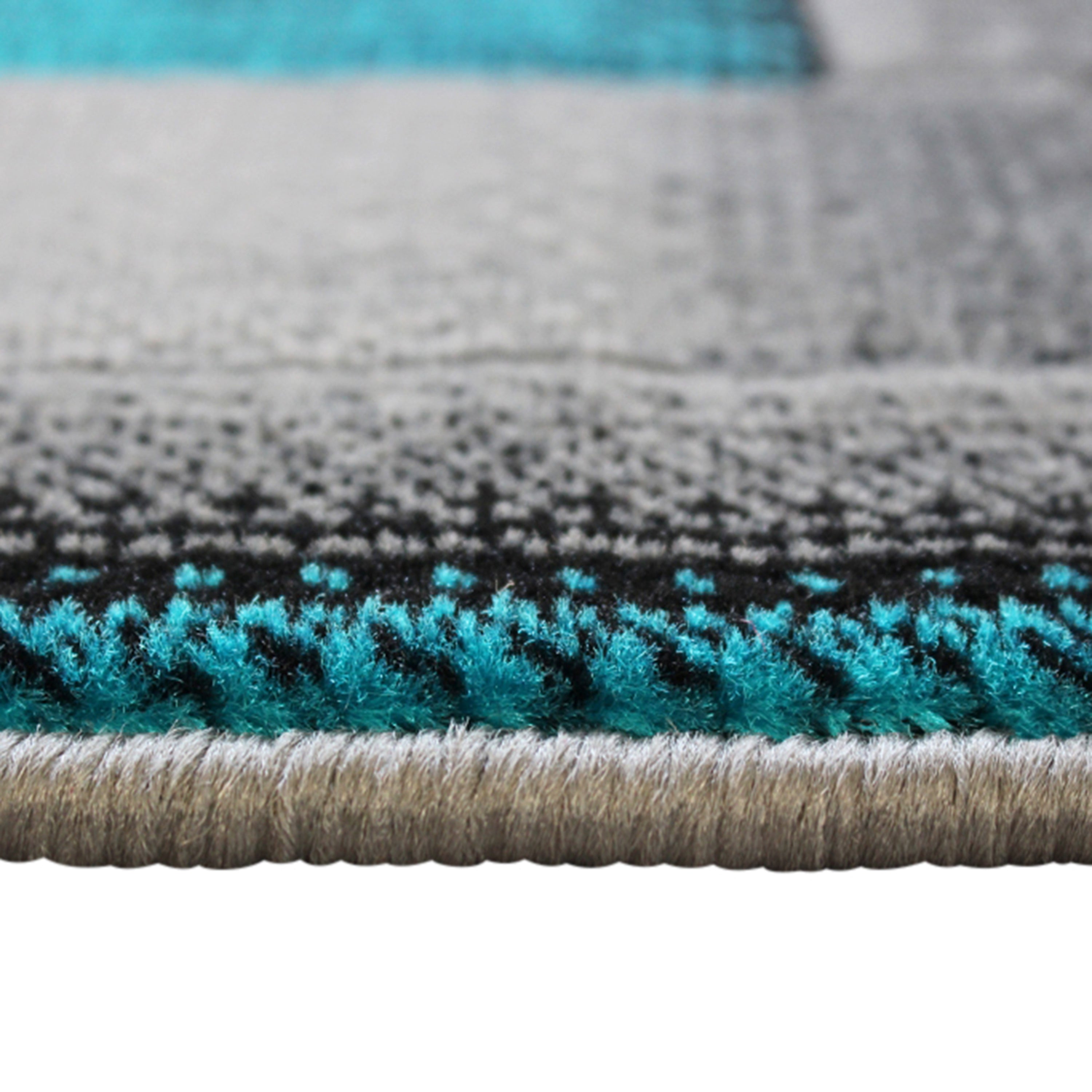 Elio Collection 2' x 7' Turquoise Color Blocked Area Rug - Olefin Rug with Jute Backing - Entryway, Living Room, or Bedroom
