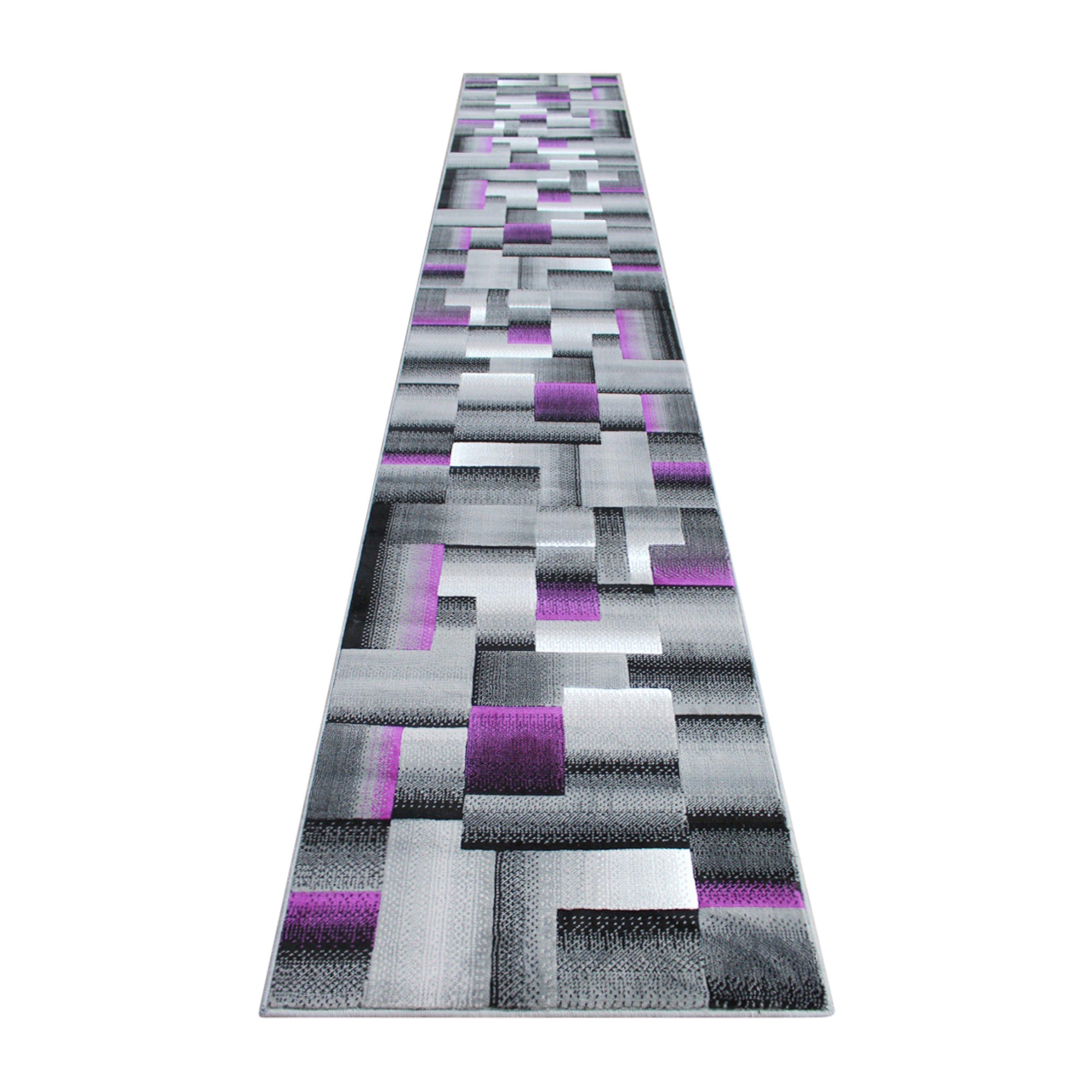 Elio Collection 3' x 16' Purple Color Blocked Area Rug - Olefin Rug with Jute Backing - Entryway, Living Room, or Bedroom