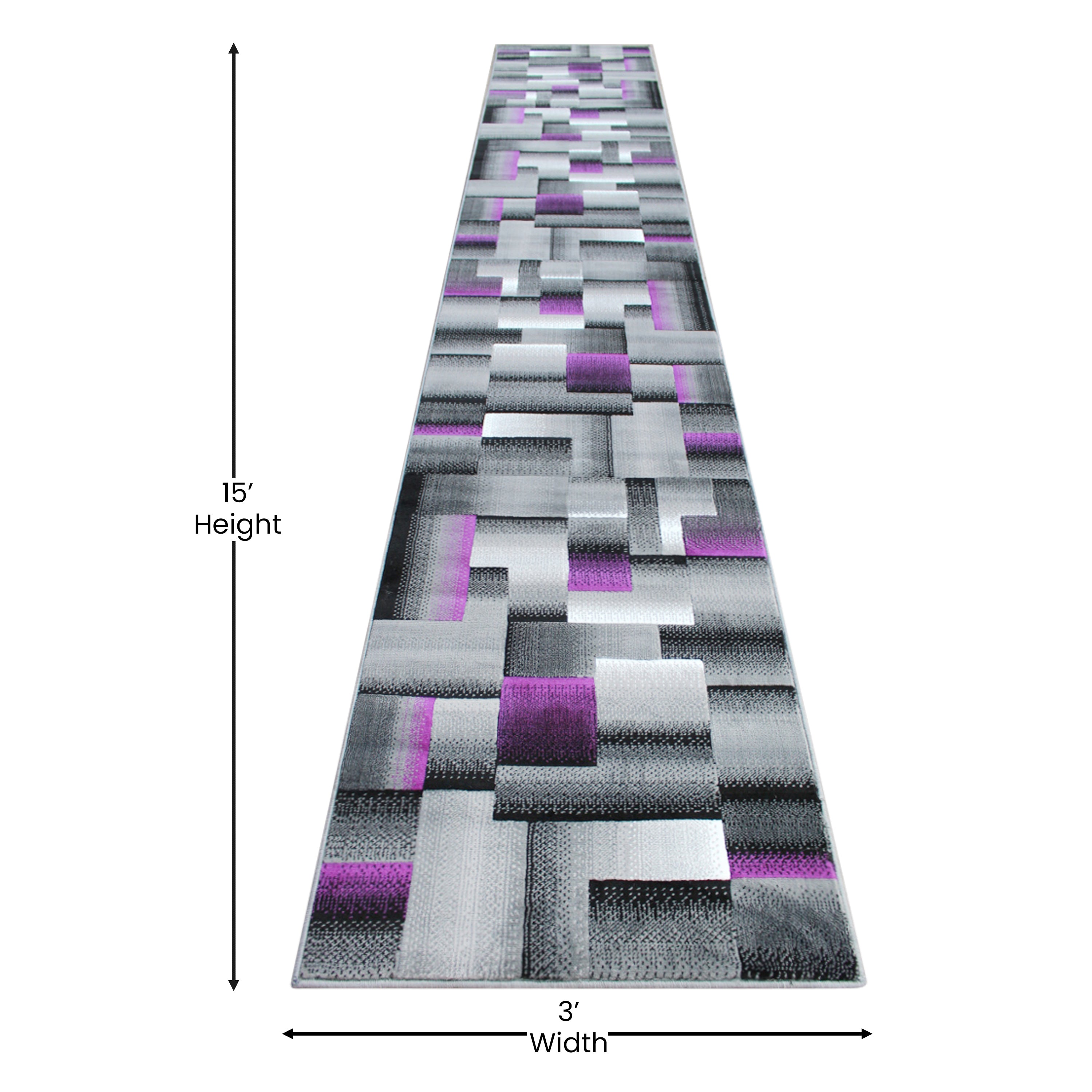 Elio Collection 3' x 16' Purple Color Blocked Area Rug - Olefin Rug with Jute Backing - Entryway, Living Room, or Bedroom
