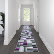 Elio Collection 3' x 16' Purple Color Blocked Area Rug - Olefin Rug with Jute Backing - Entryway, Living Room, or Bedroom
