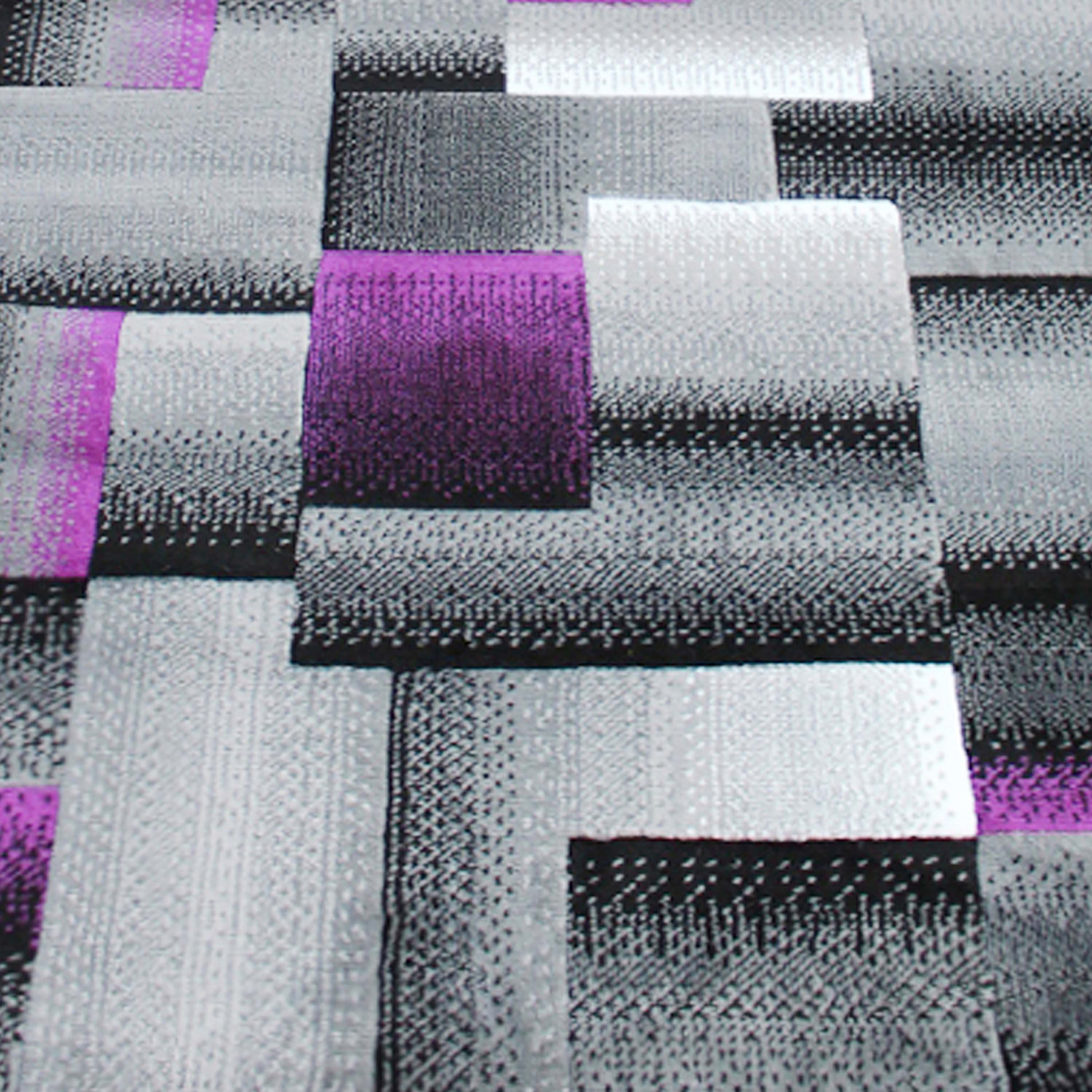 Elio Collection 3' x 16' Purple Color Blocked Area Rug - Olefin Rug with Jute Backing - Entryway, Living Room, or Bedroom