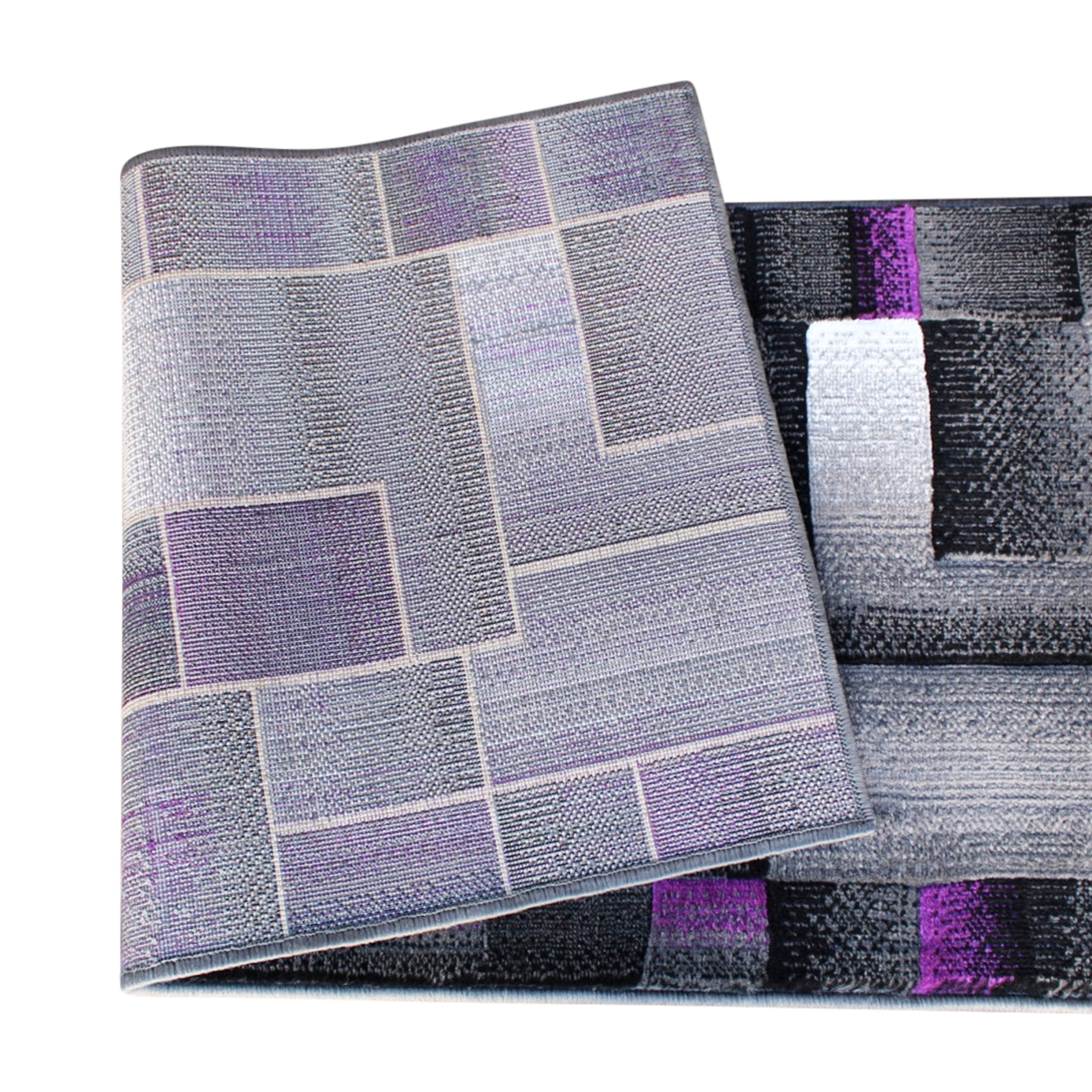 Elio Collection 3' x 16' Purple Color Blocked Area Rug - Olefin Rug with Jute Backing - Entryway, Living Room, or Bedroom