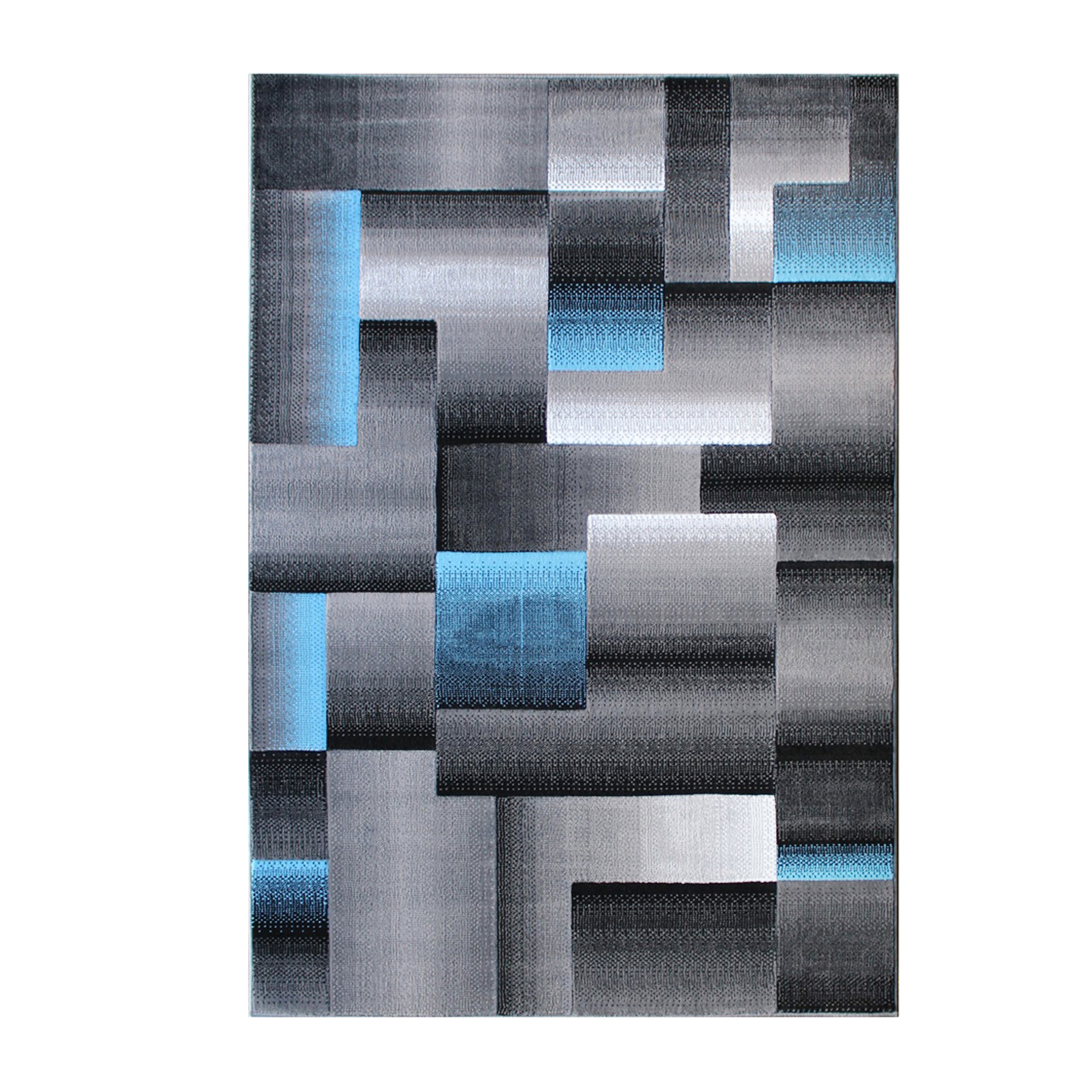 Elio Collection 5' x 7' Blue Color Blocked Area Rug - Olefin Rug with Jute Backing - Entryway, Living Room, or Bedroom