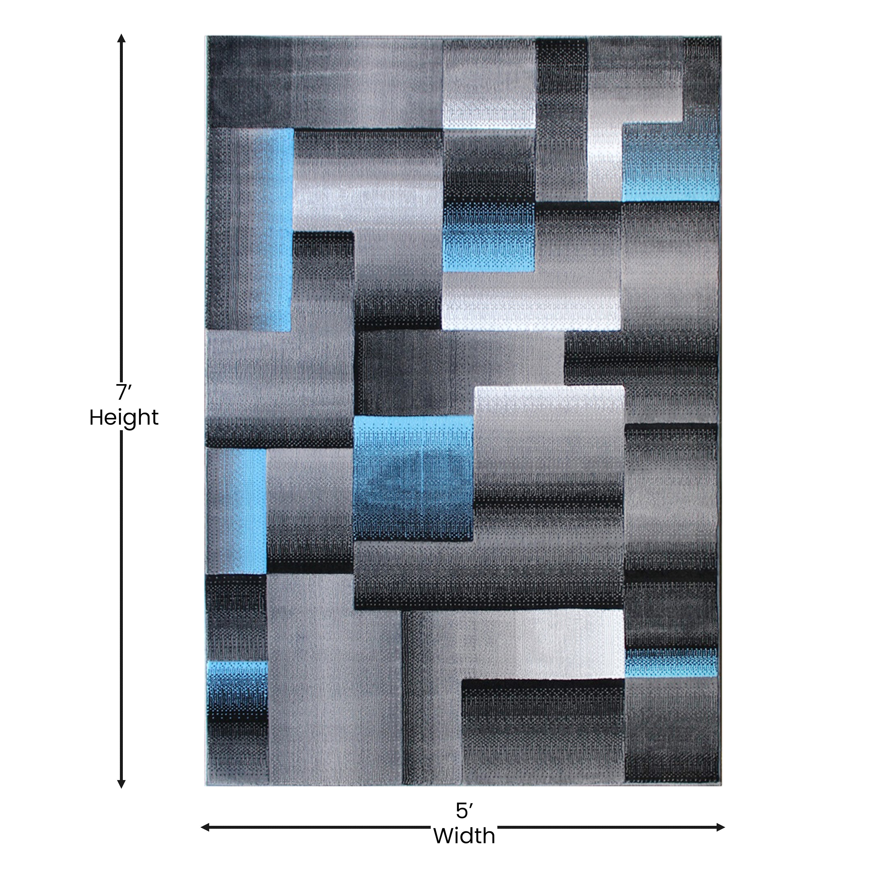 Elio Collection 5' x 7' Blue Color Blocked Area Rug - Olefin Rug with Jute Backing - Entryway, Living Room, or Bedroom