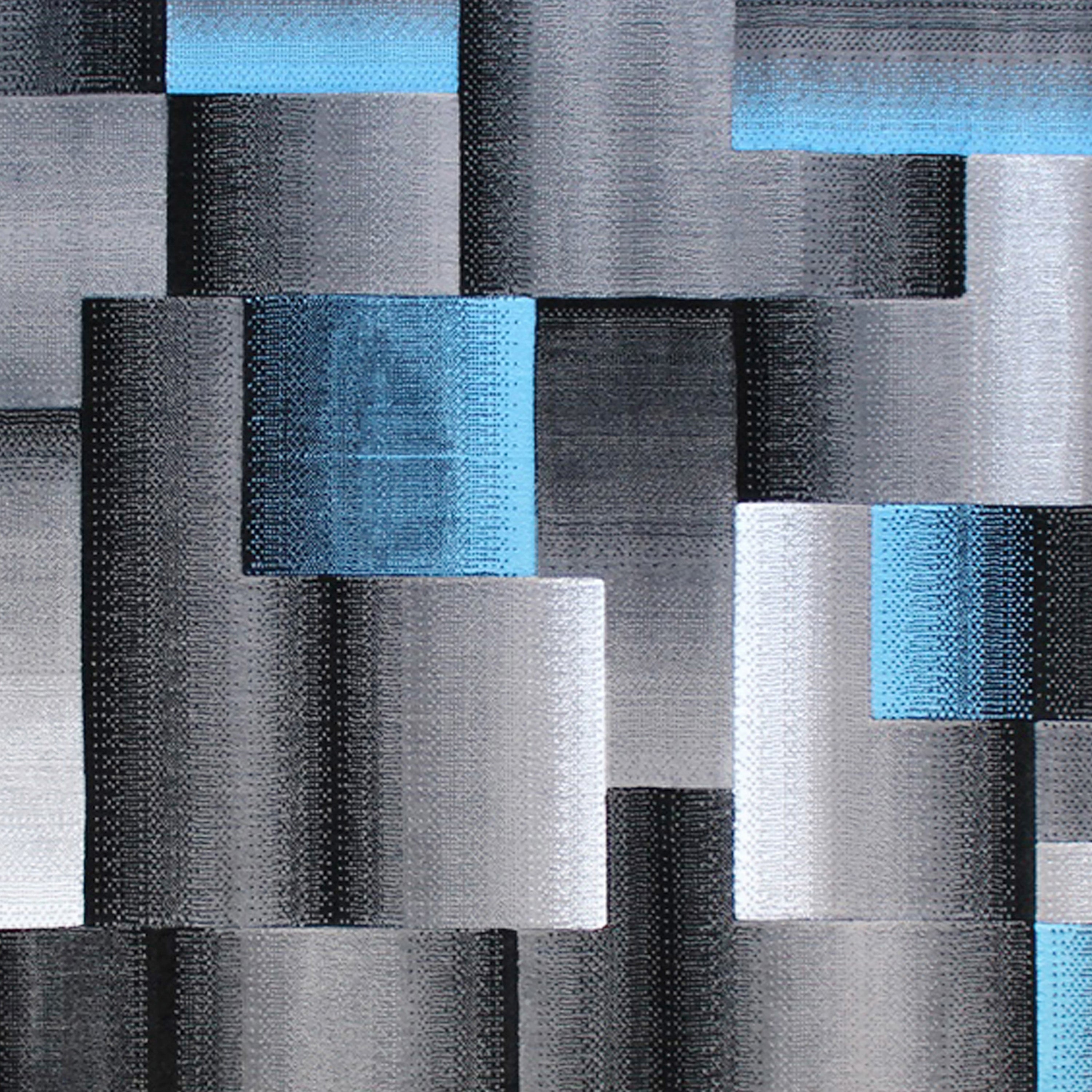 Elio Collection 5' x 7' Blue Color Blocked Area Rug - Olefin Rug with Jute Backing - Entryway, Living Room, or Bedroom