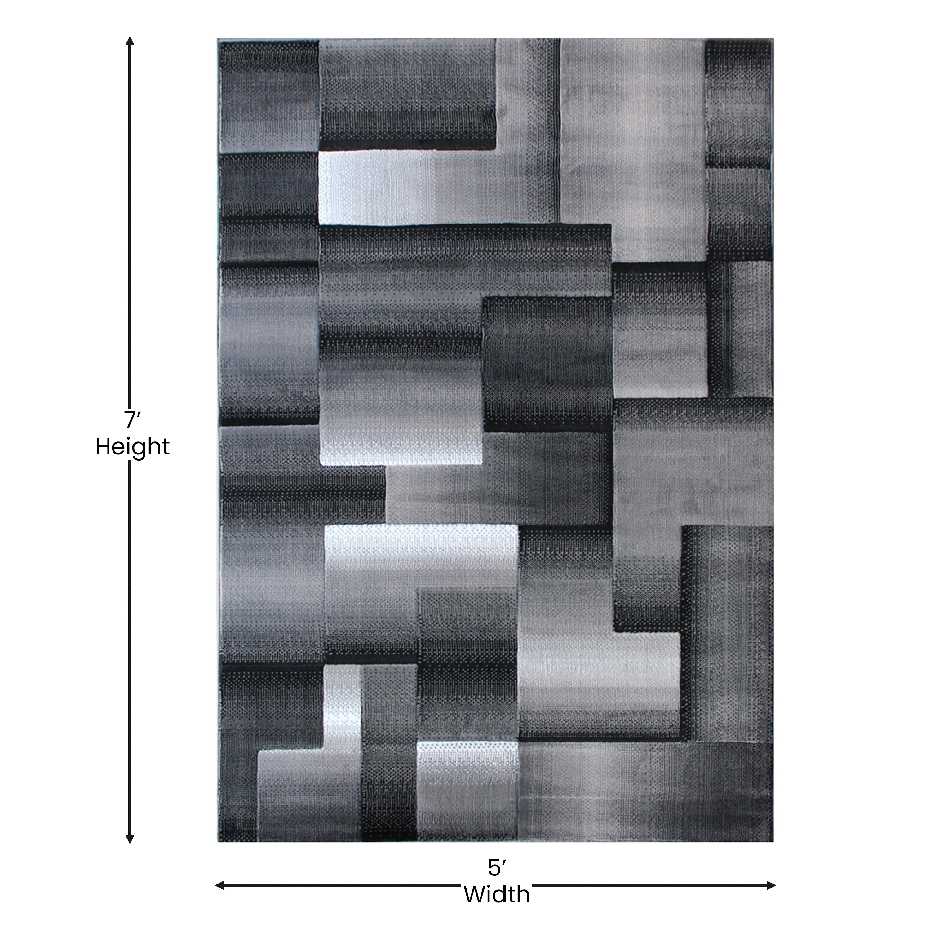 Elio Collection 5' x 7' Gray Color Blocked Area Rug - Olefin Rug with Jute Backing - Entryway, Living Room, or Bedroom