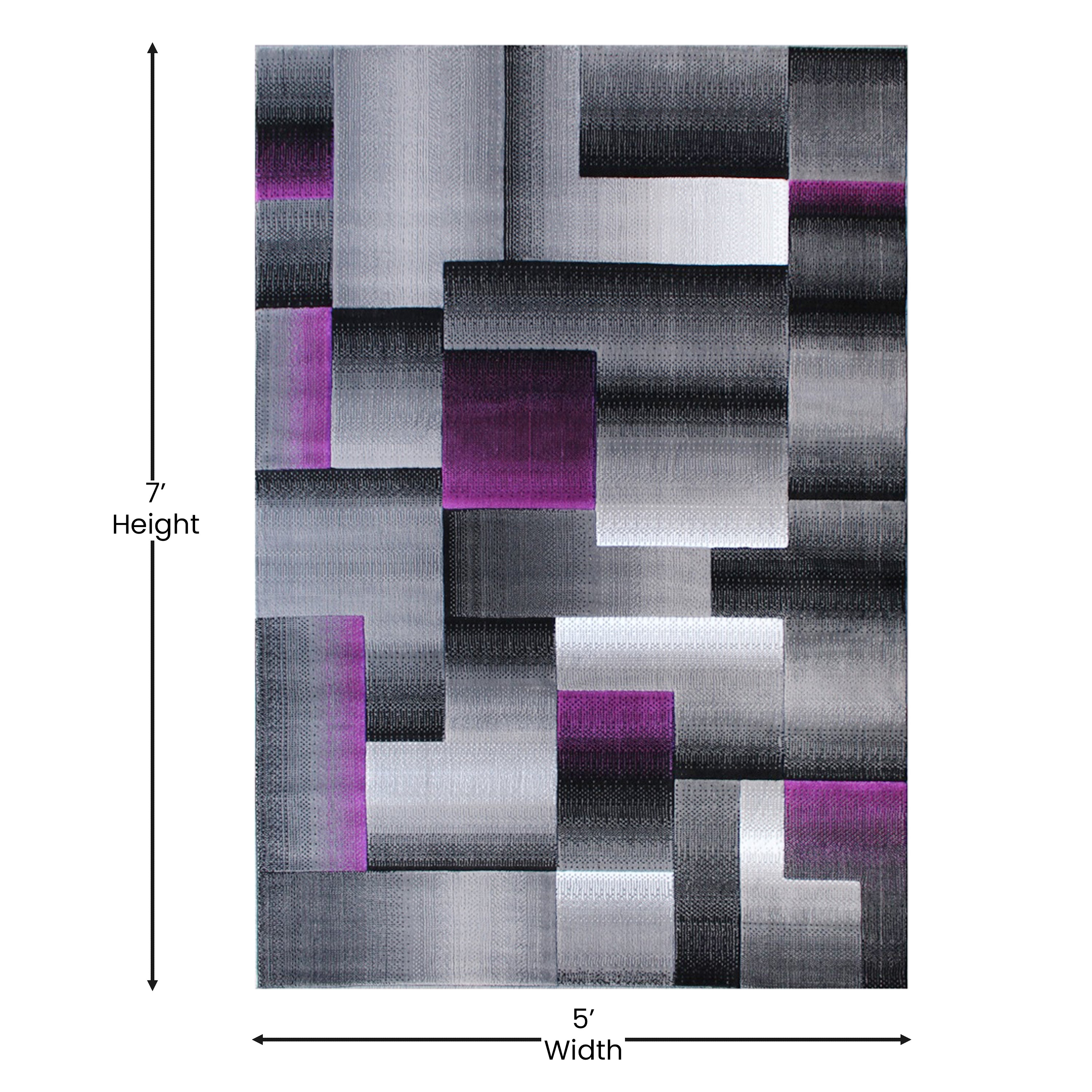 Elio Collection 5' x 7' Purple Color Blocked Area Rug - Olefin Rug with Jute Backing - Entryway, Living Room, or Bedroom