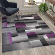 Elio Collection 5' x 7' Purple Color Blocked Area Rug - Olefin Rug with Jute Backing - Entryway, Living Room, or Bedroom