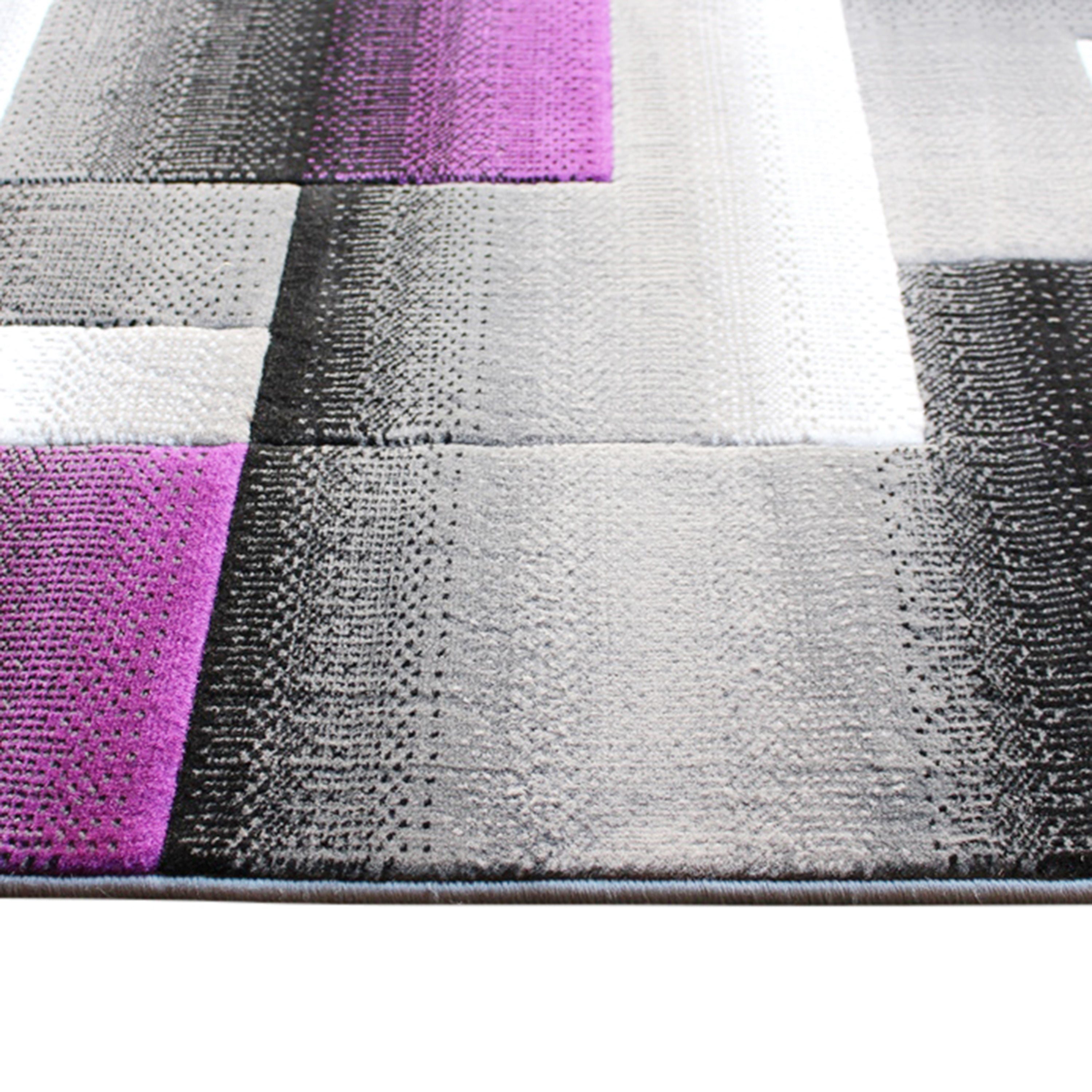 Elio Collection 5' x 7' Purple Color Blocked Area Rug - Olefin Rug with Jute Backing - Entryway, Living Room, or Bedroom