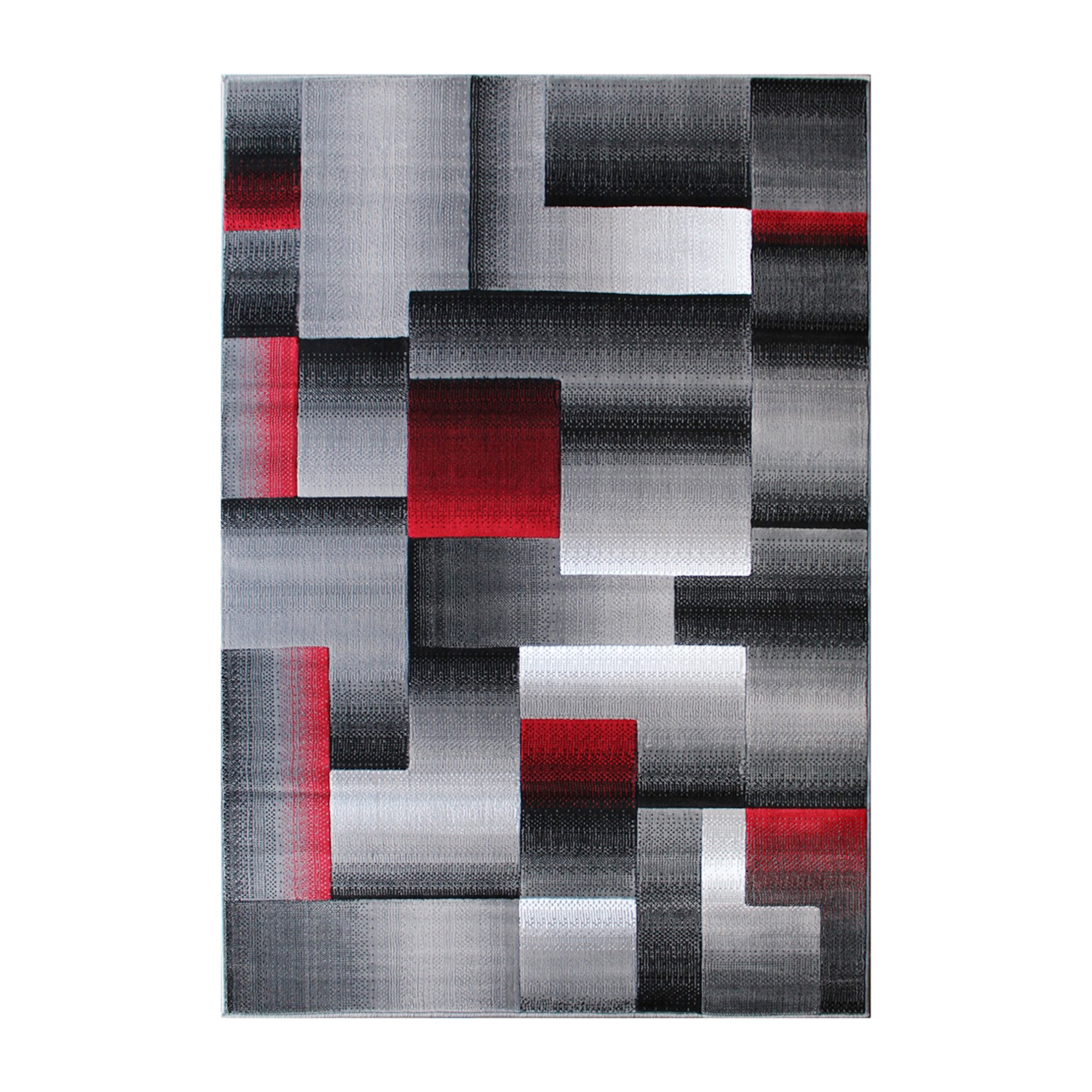Elio Collection 5' x 7' Red Color Blocked Area Rug - Olefin Rug with Jute Backing - Entryway, Living Room, or Bedroom