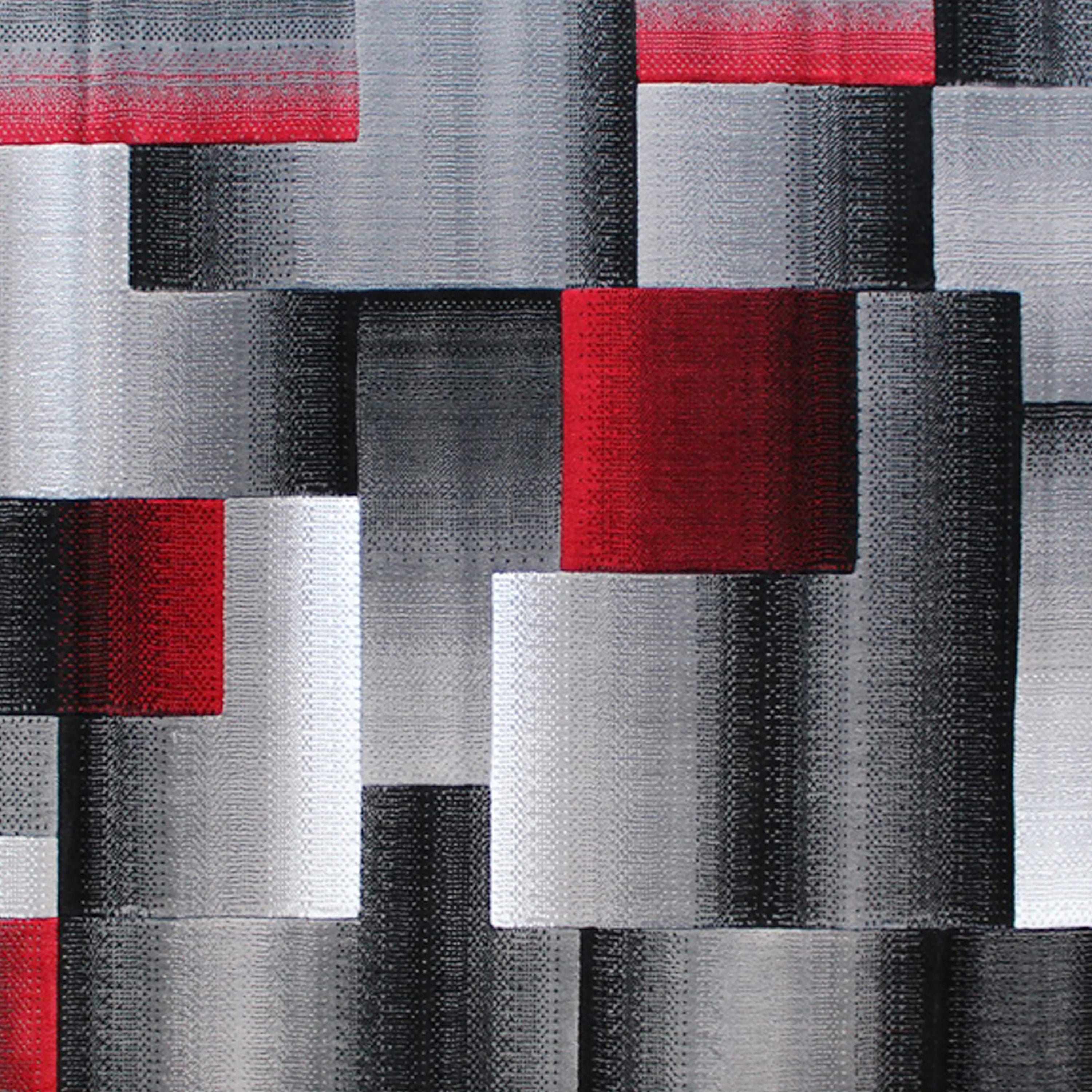 Elio Collection 5' x 7' Red Color Blocked Area Rug - Olefin Rug with Jute Backing - Entryway, Living Room, or Bedroom