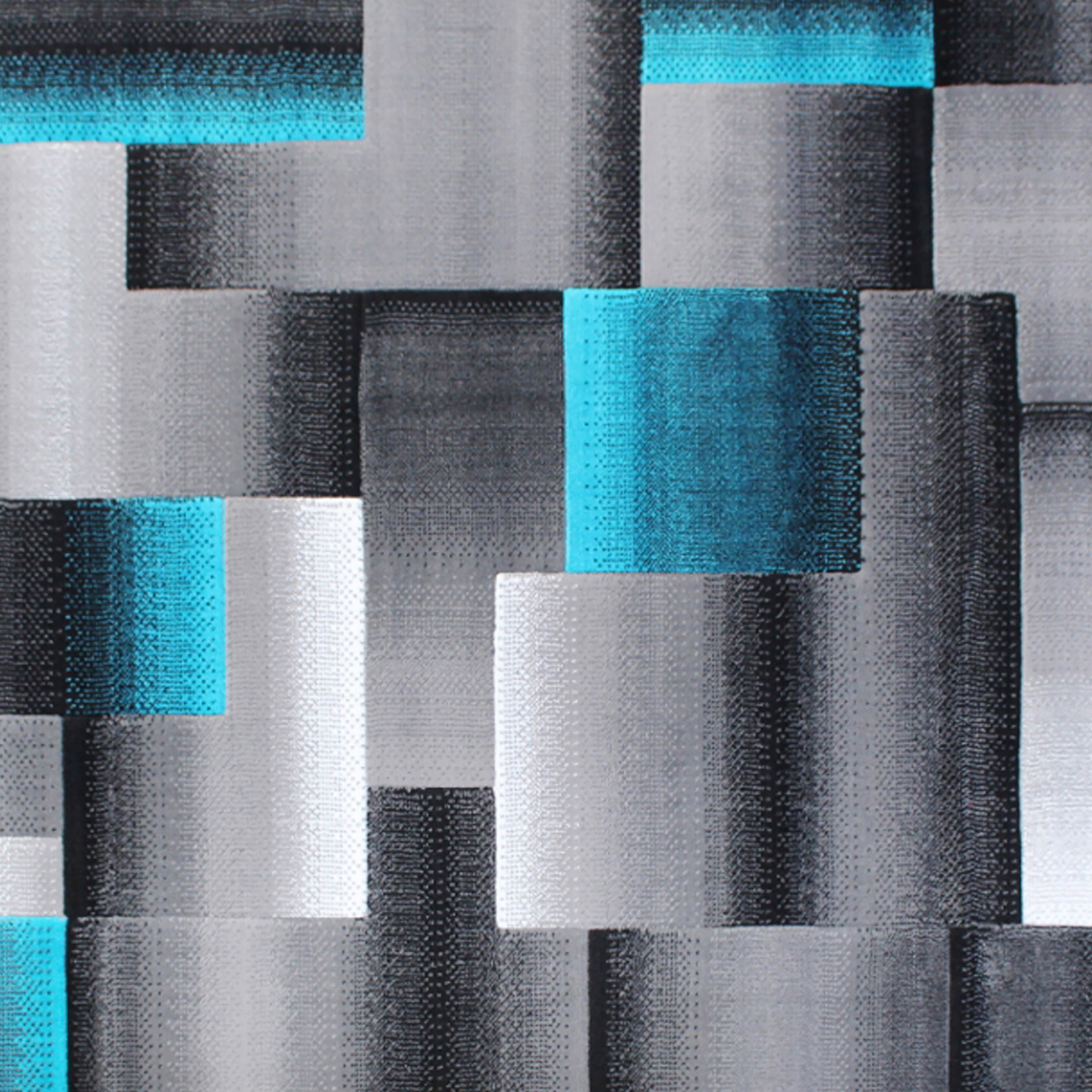 Elio Collection 5' x 7' Turquoise Color Blocked Area Rug - Olefin Rug with Jute Backing - Entryway, Living Room, or Bedroom