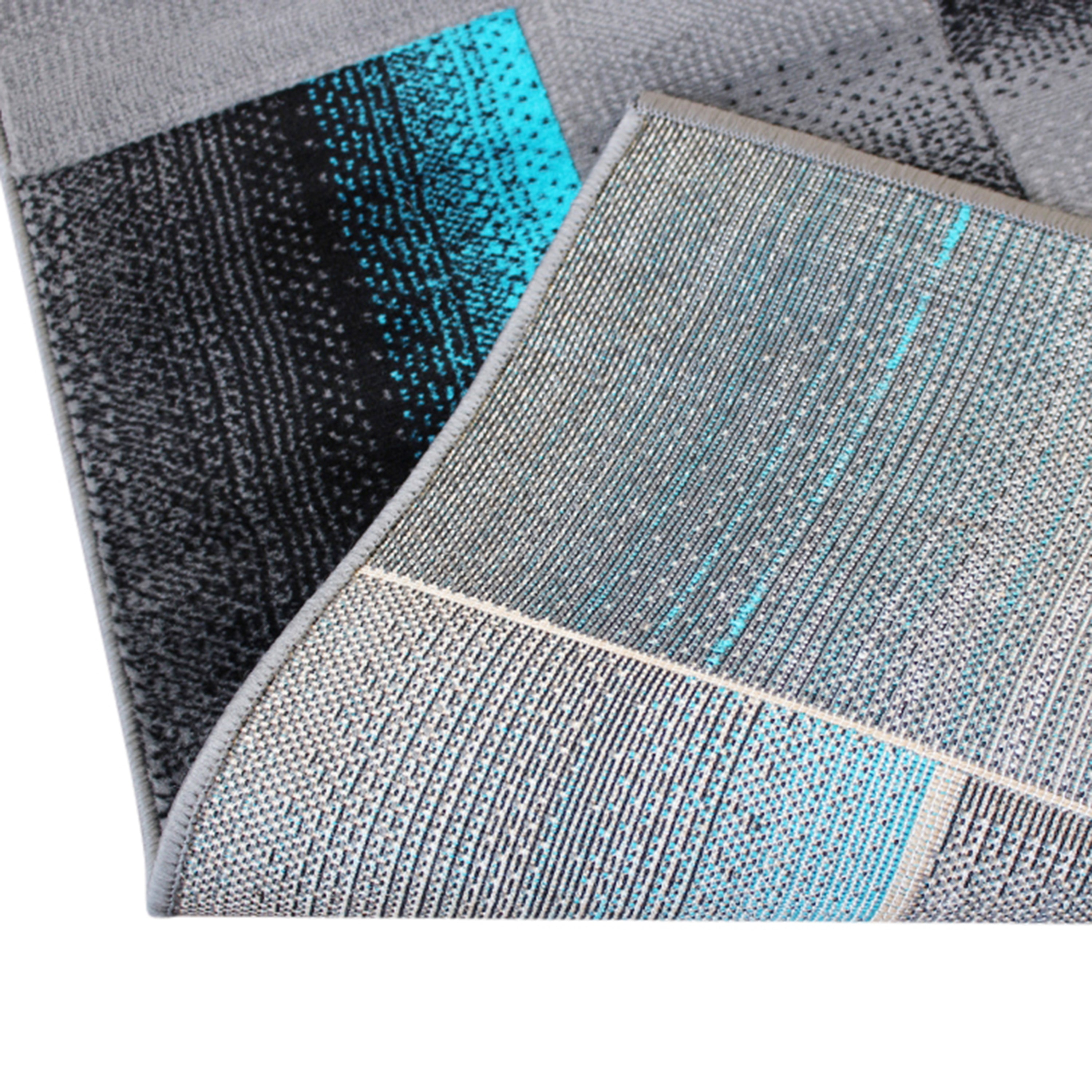 Elio Collection 5' x 7' Turquoise Color Blocked Area Rug - Olefin Rug with Jute Backing - Entryway, Living Room, or Bedroom