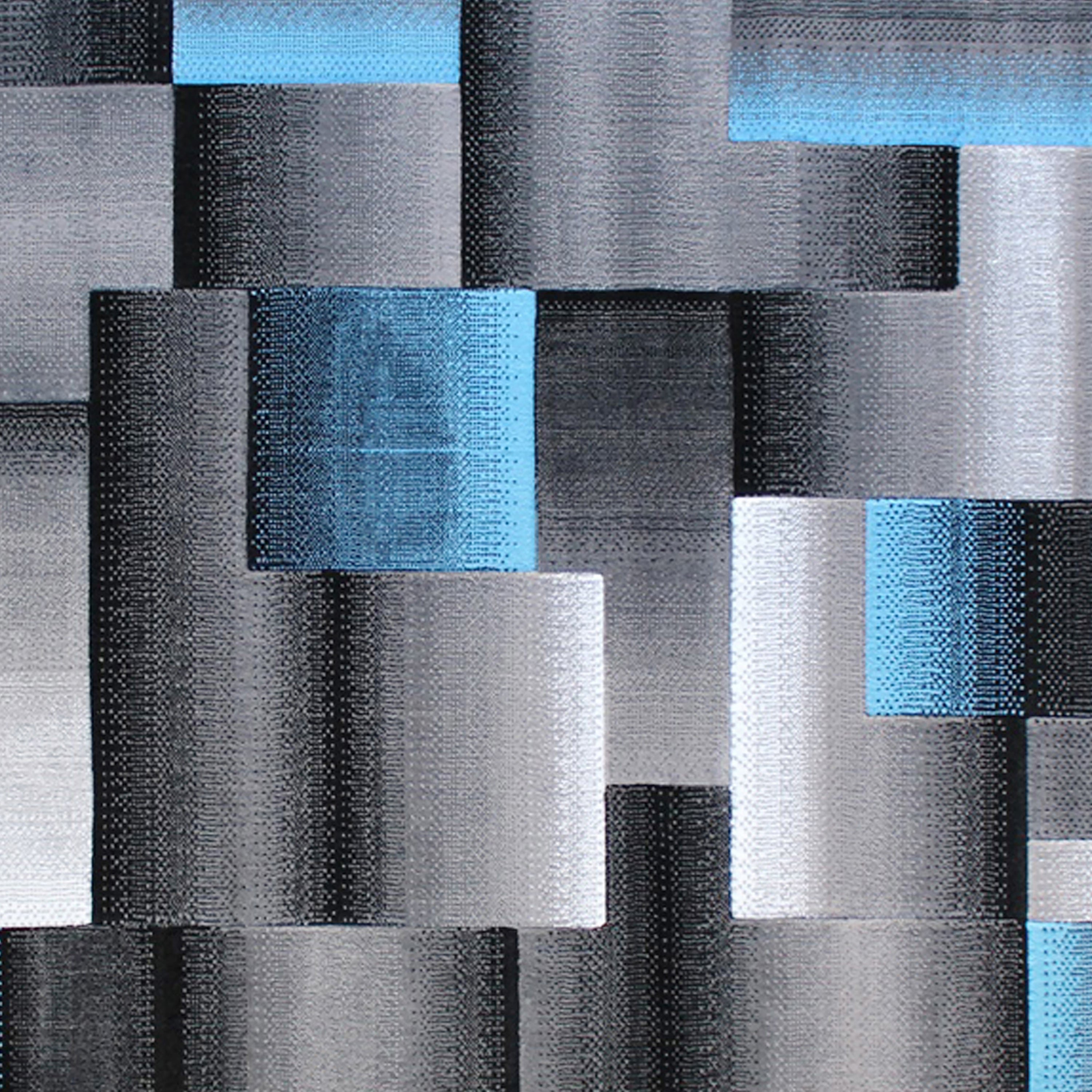 Elio Collection 6' x 9' Blue Color Blocked Area Rug - Olefin Rug with Jute Backing - Entryway, Living Room, or Bedroom